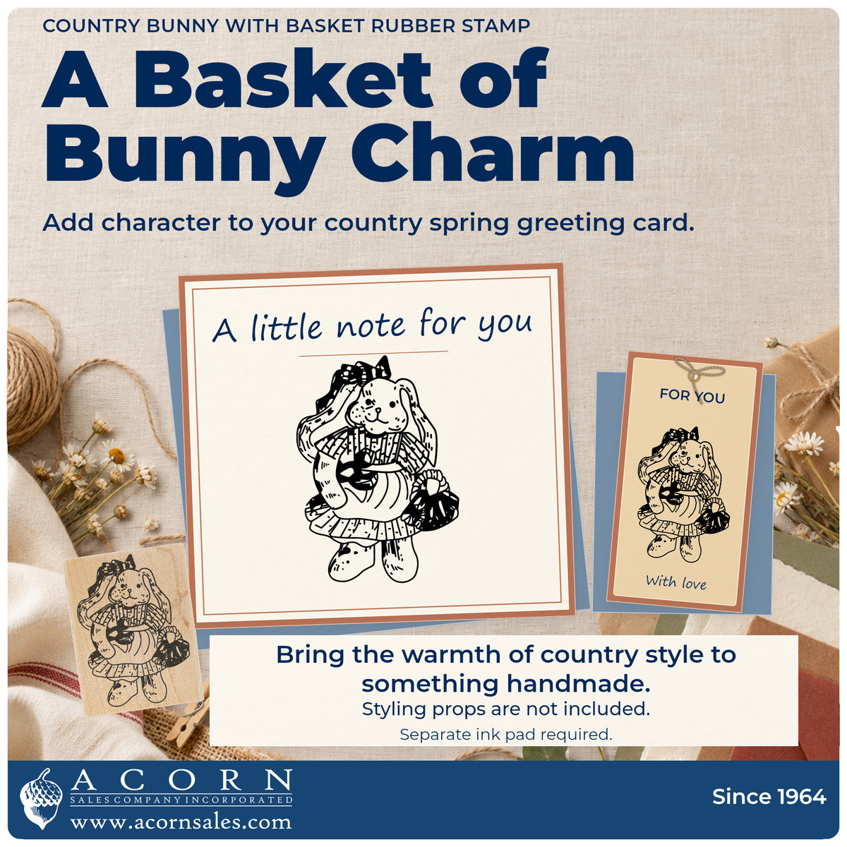 Country Bunny with Basket Rubber Stamp project inspiration: country spring greeting card.