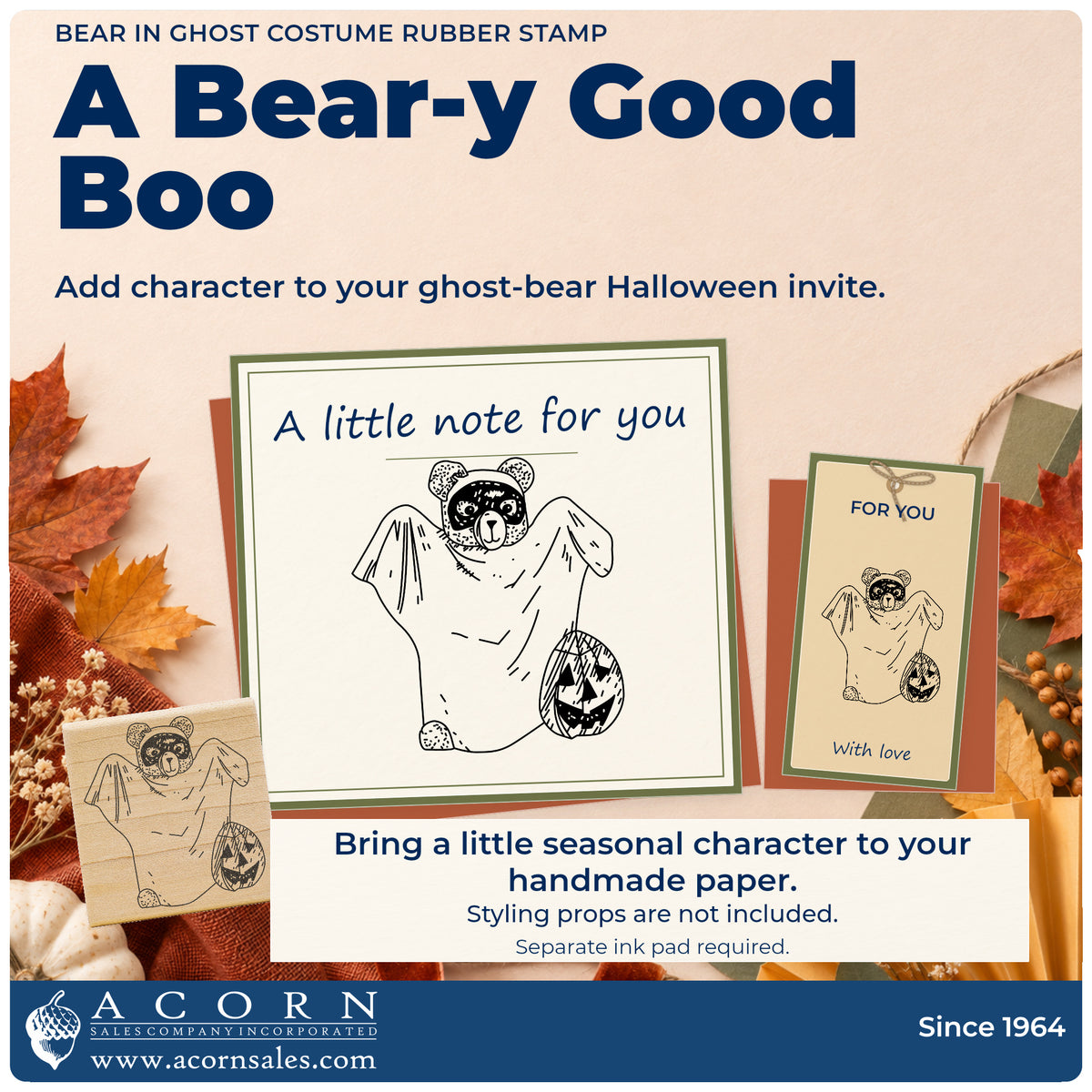 Bear in Ghost Costume Rubber Stamp project inspiration: ghost bear Halloween invite.
