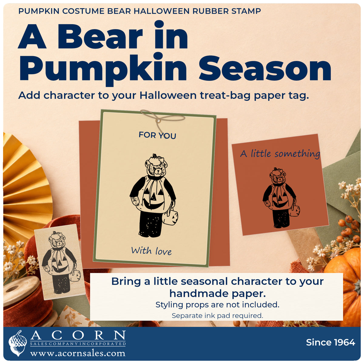 Pumpkin Costume Bear Halloween Rubber Stamp project inspiration: Halloween treat bag paper tag.
