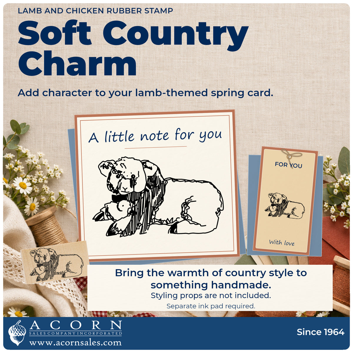 Lamb and Chicken Rubber Stamp project inspiration: lamb themed spring card.