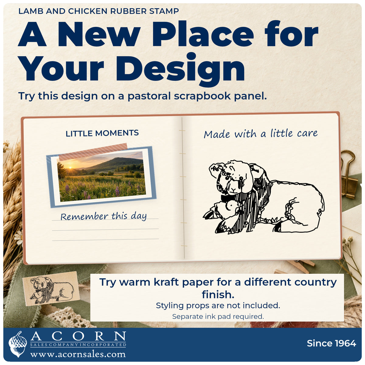 Lamb and Chicken Rubber Stamp project inspiration: pastoral scrapbook panel.