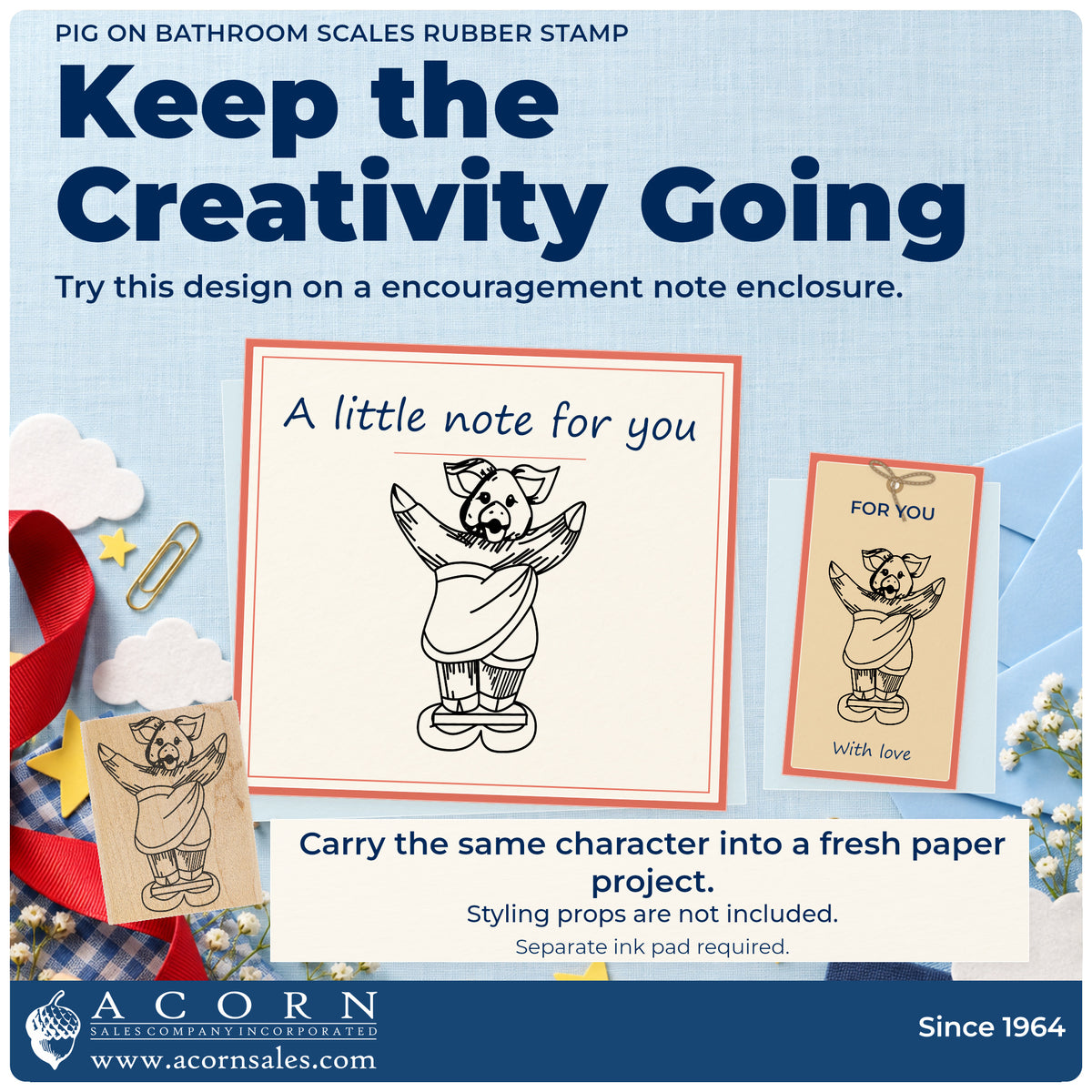 Pig on Bathroom Scales Rubber Stamp project inspiration: encouragement note enclosure.