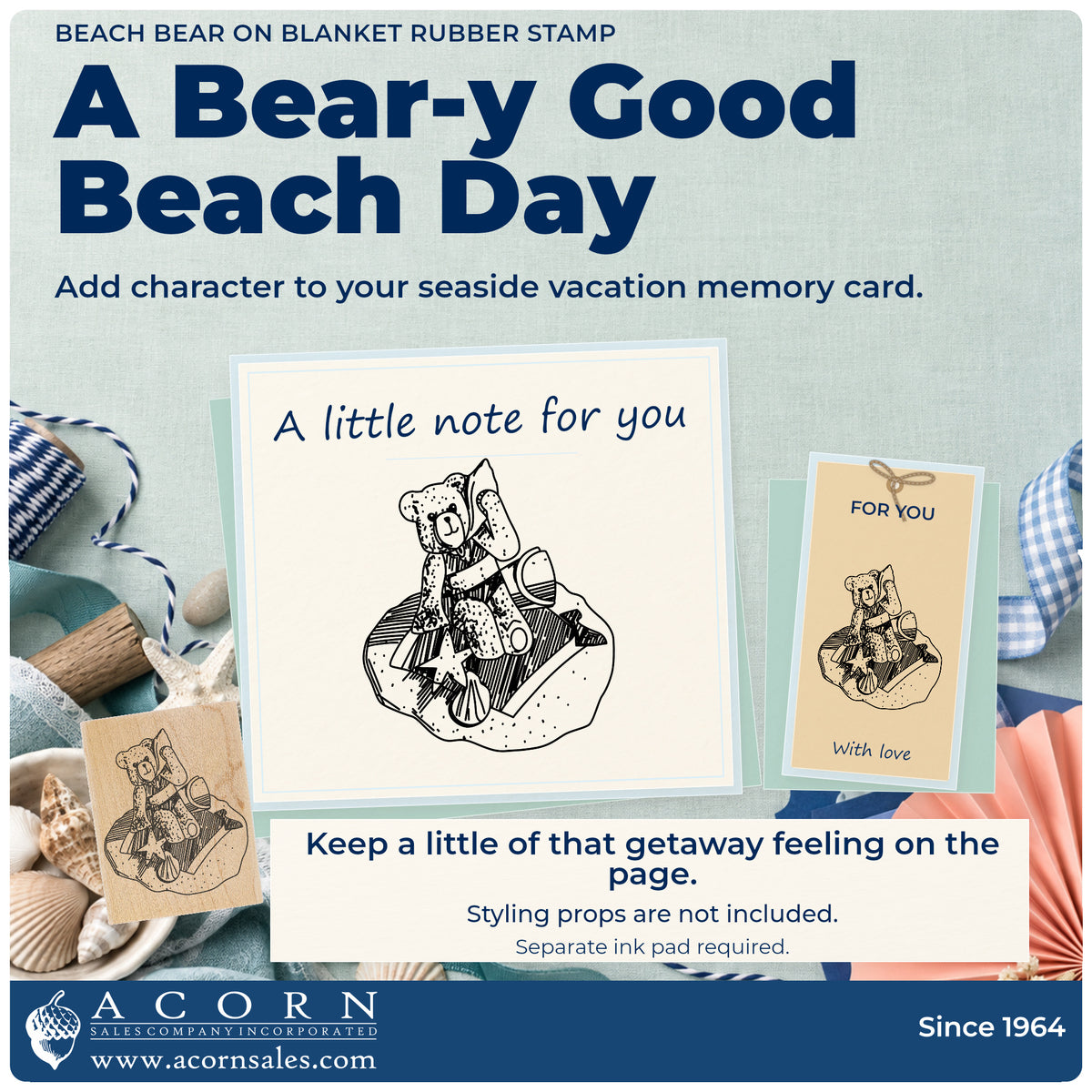 Beach Bear on Blanket Rubber Stamp project inspiration: seaside vacation memory card.