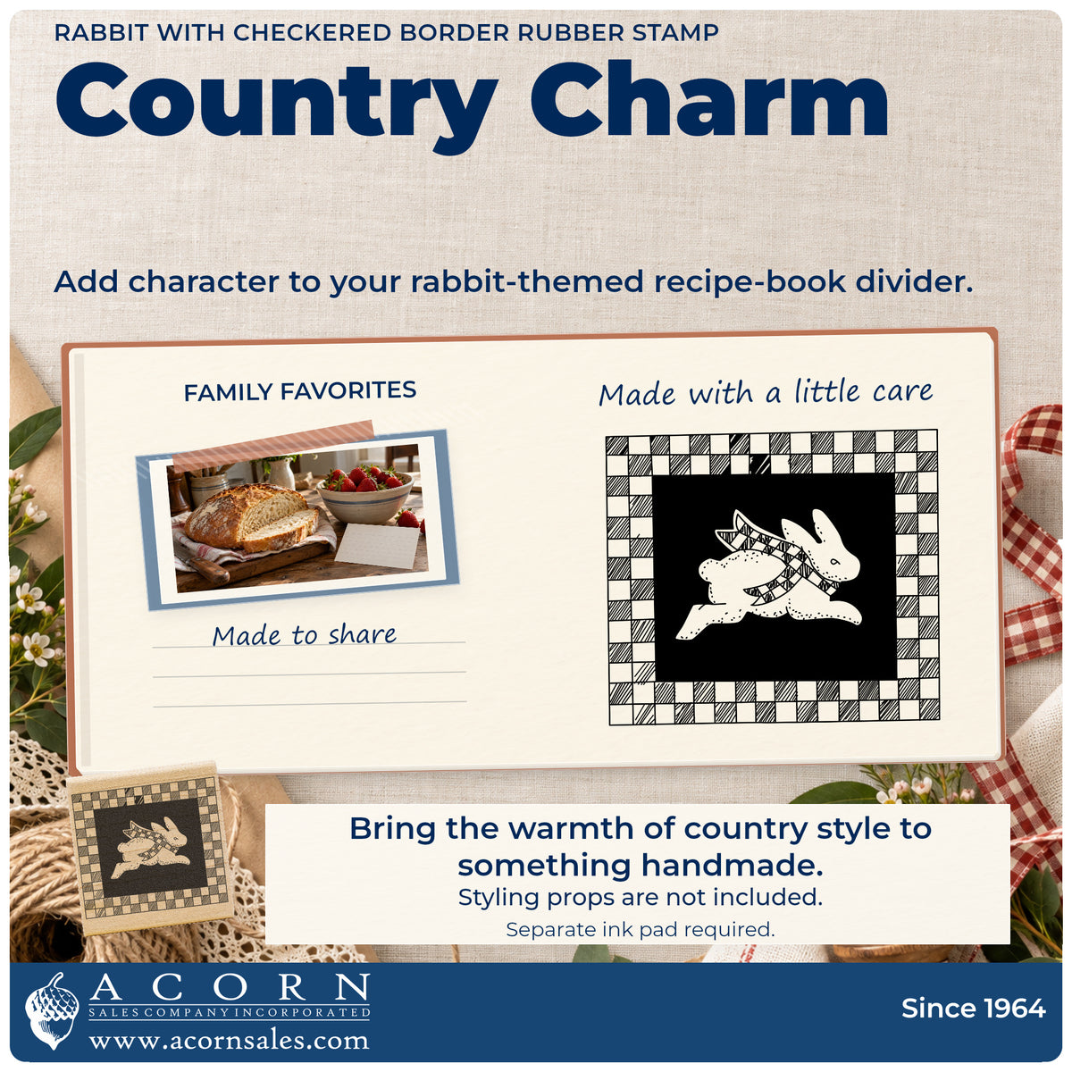 Rabbit with Checkered Border Rubber Stamp project inspiration: rabbit themed recipe book divider.