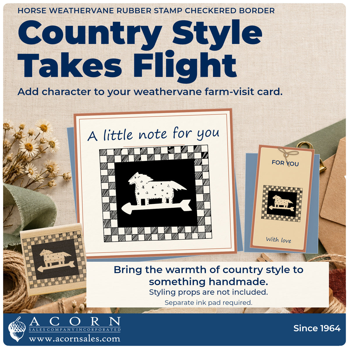 Horse Weathervane Rubber Stamp Checkered Border project inspiration: weathervane farm visit card.