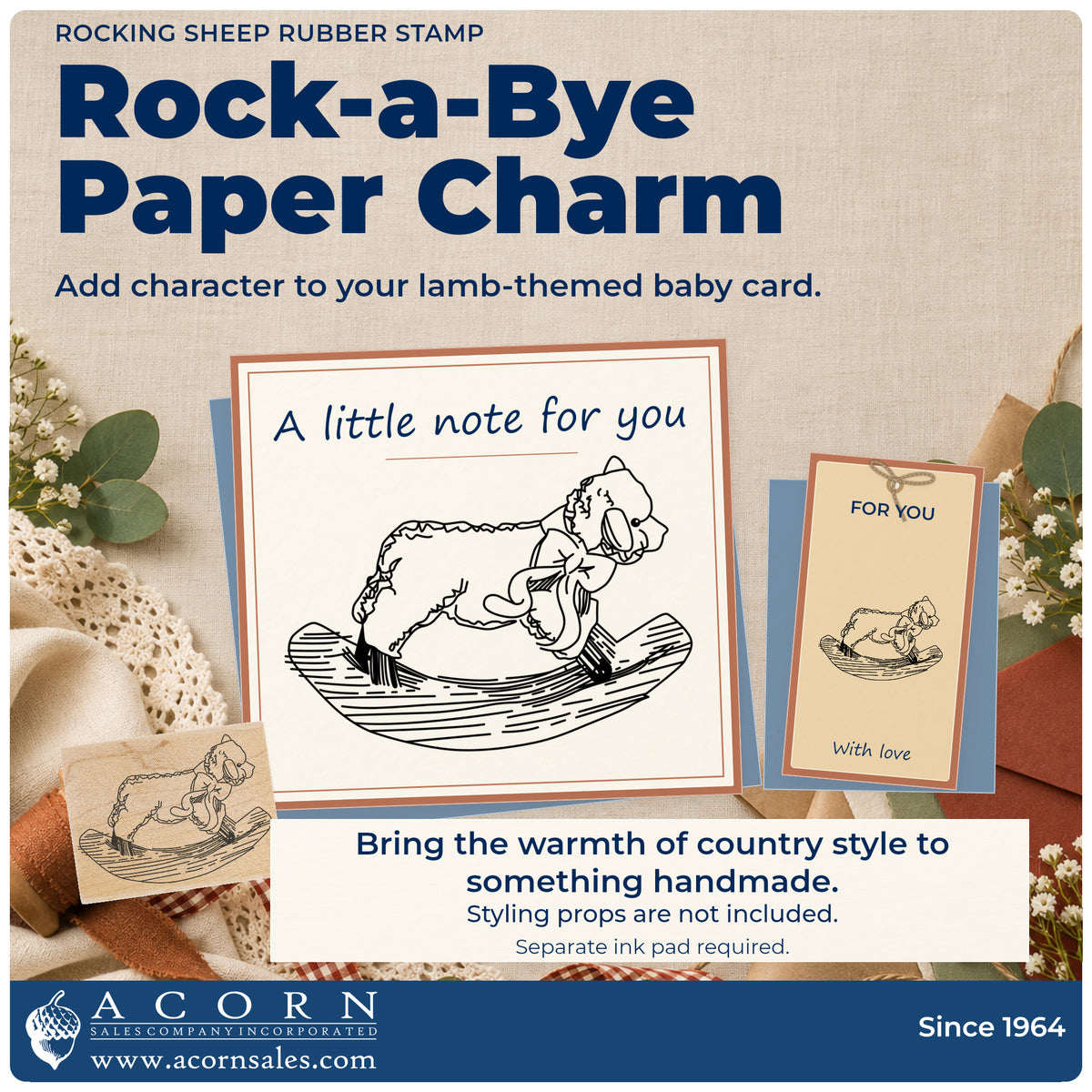Rocking Sheep Rubber Stamp project inspiration: lamb themed baby card.