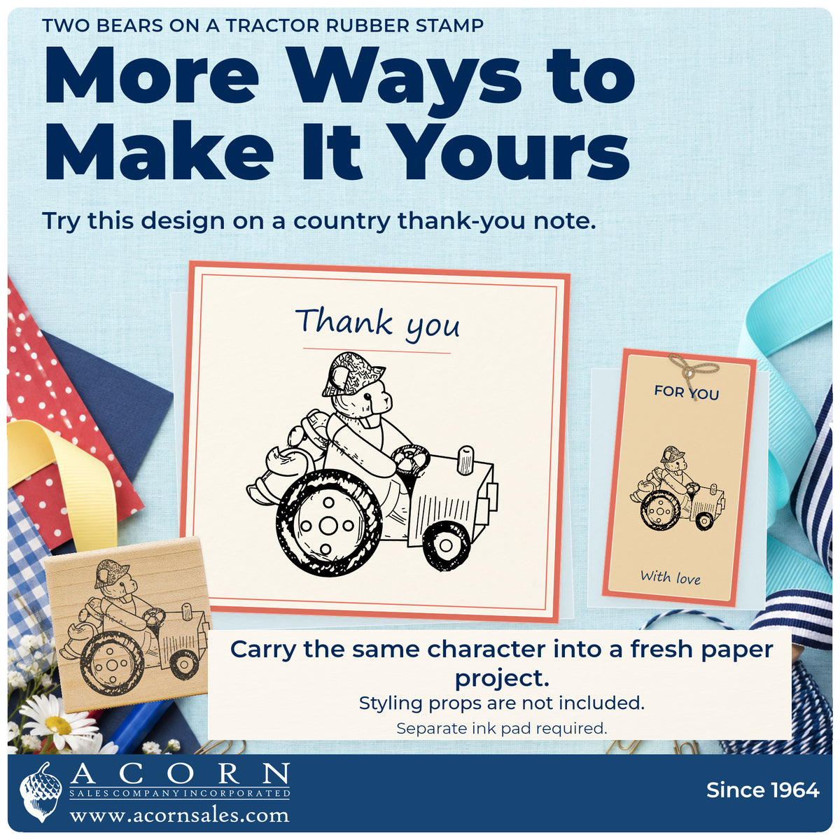 Two Bears on a Tractor Rubber Stamp project inspiration: country thank you note.