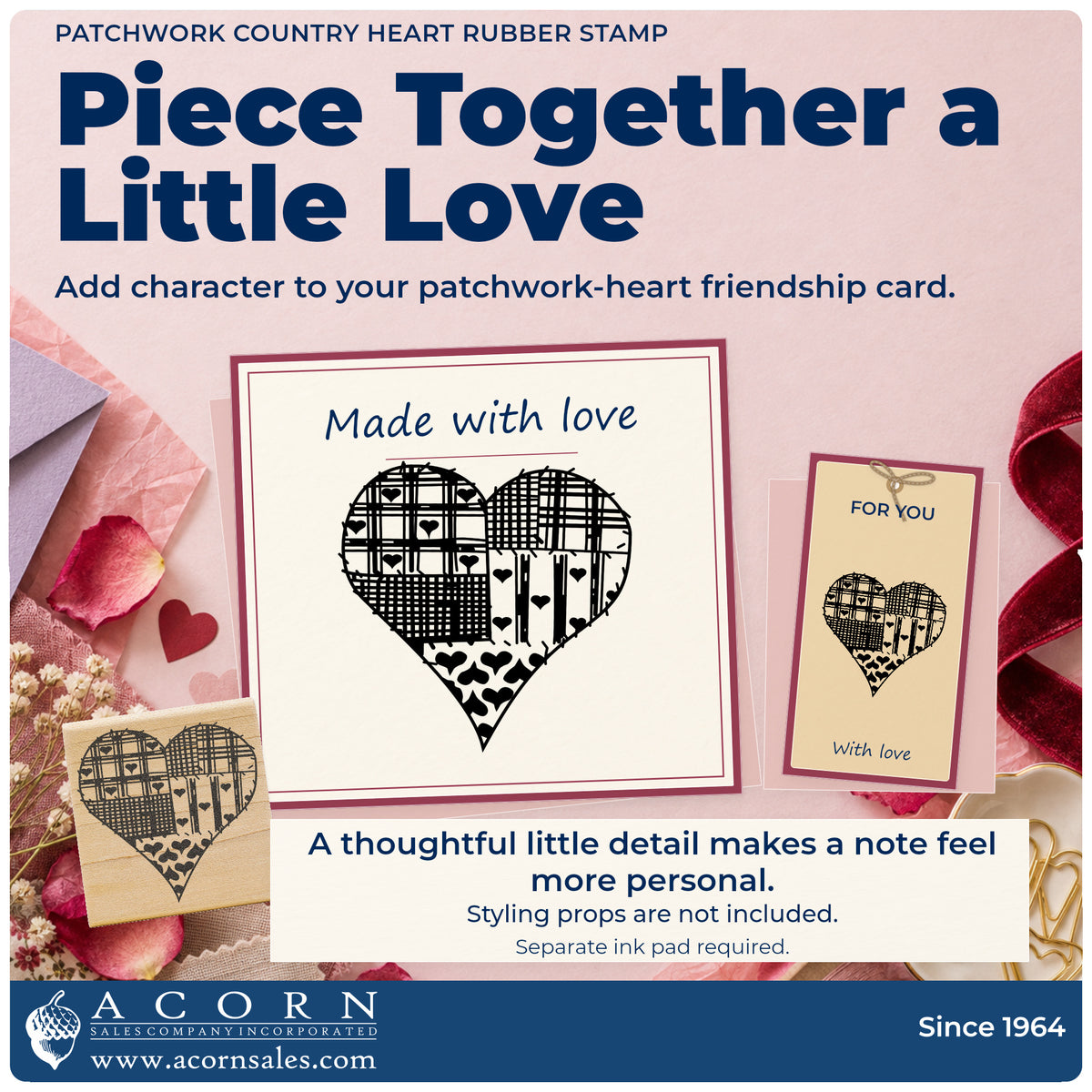 Patchwork Country Heart Rubber Stamp project inspiration: patchwork heart friendship card.