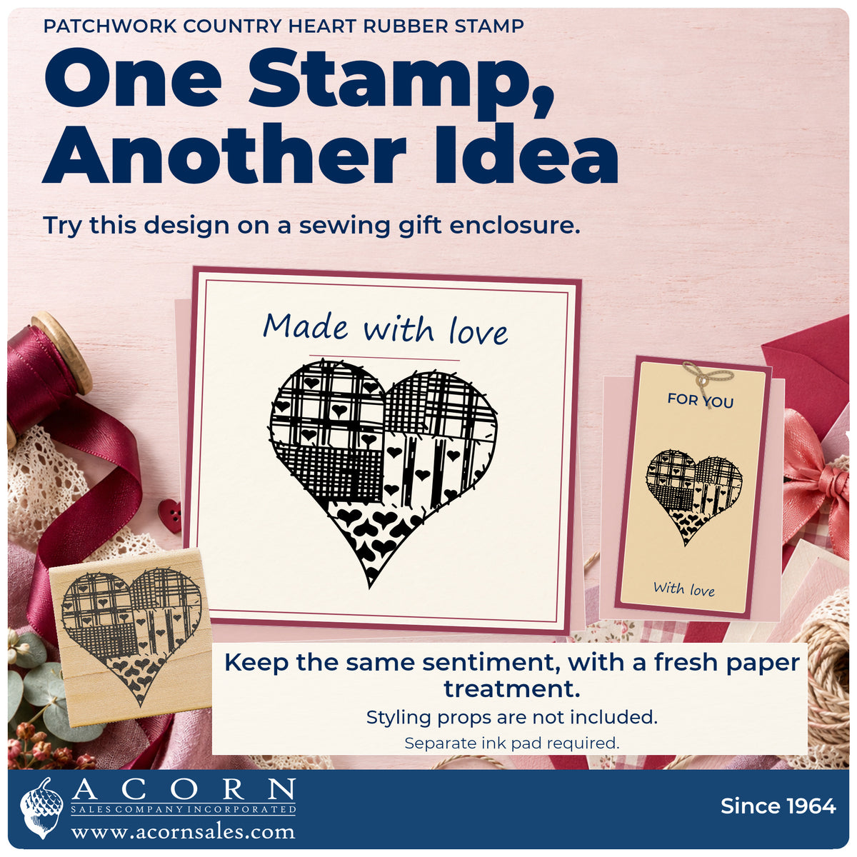 Patchwork Country Heart Rubber Stamp project inspiration: sewing gift enclosure.