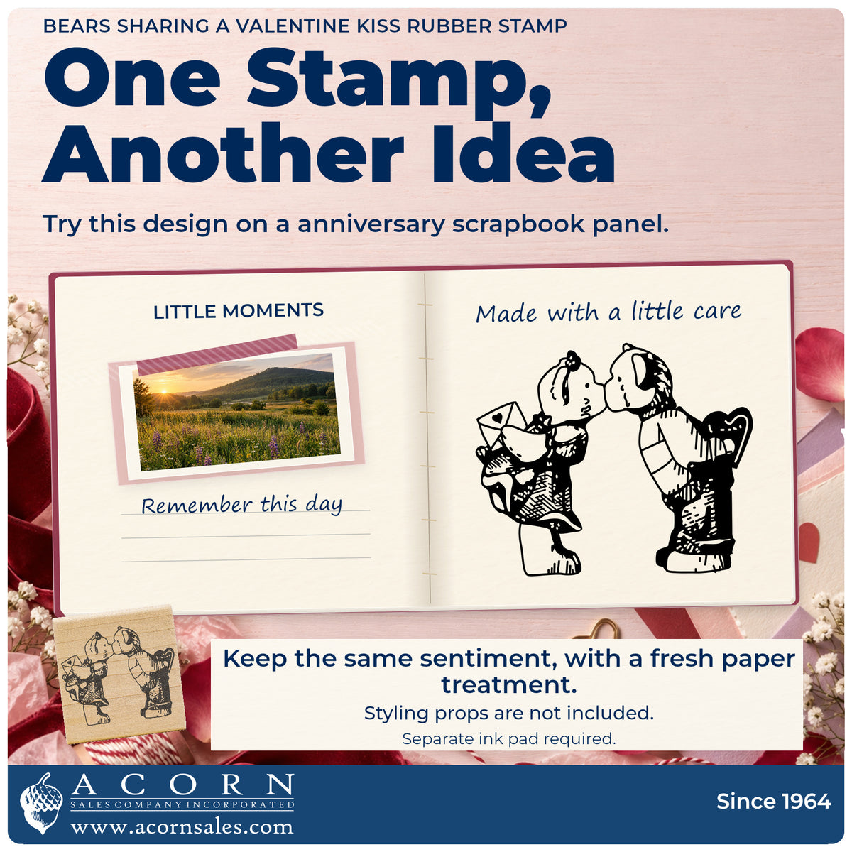 Bears Sharing a Valentine Kiss Rubber Stamp project inspiration: anniversary scrapbook panel.