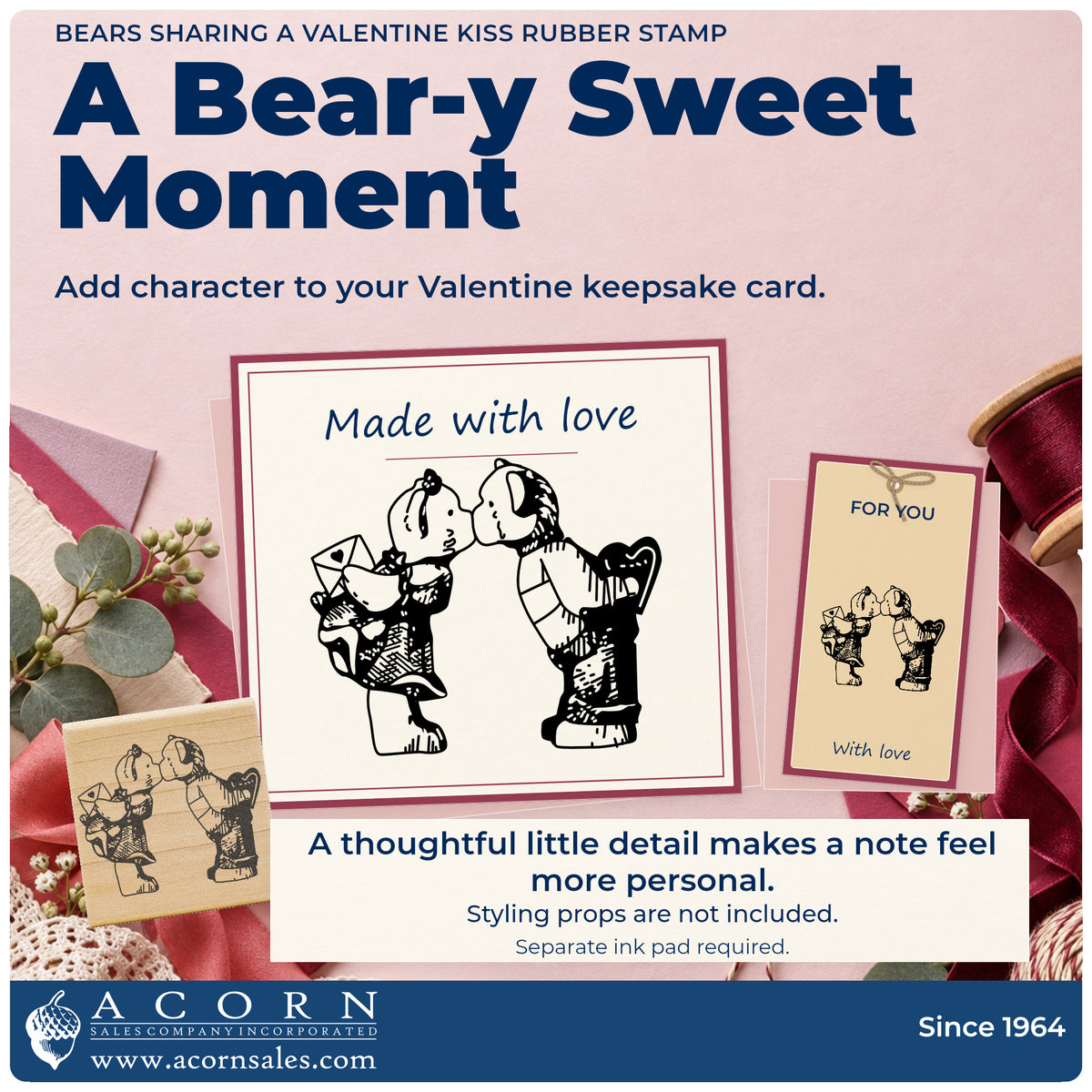 Bears Sharing a Valentine Kiss Rubber Stamp project inspiration: Valentine keepsake card.