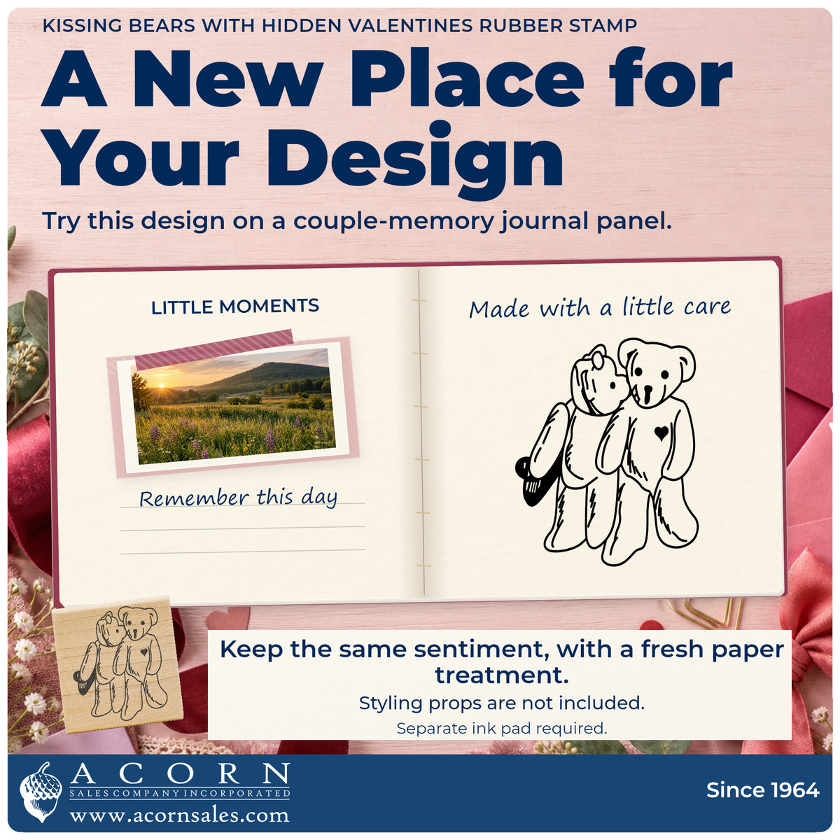 Kissing Bears with Hidden Valentines Rubber Stamp project inspiration: couple memory journal panel.