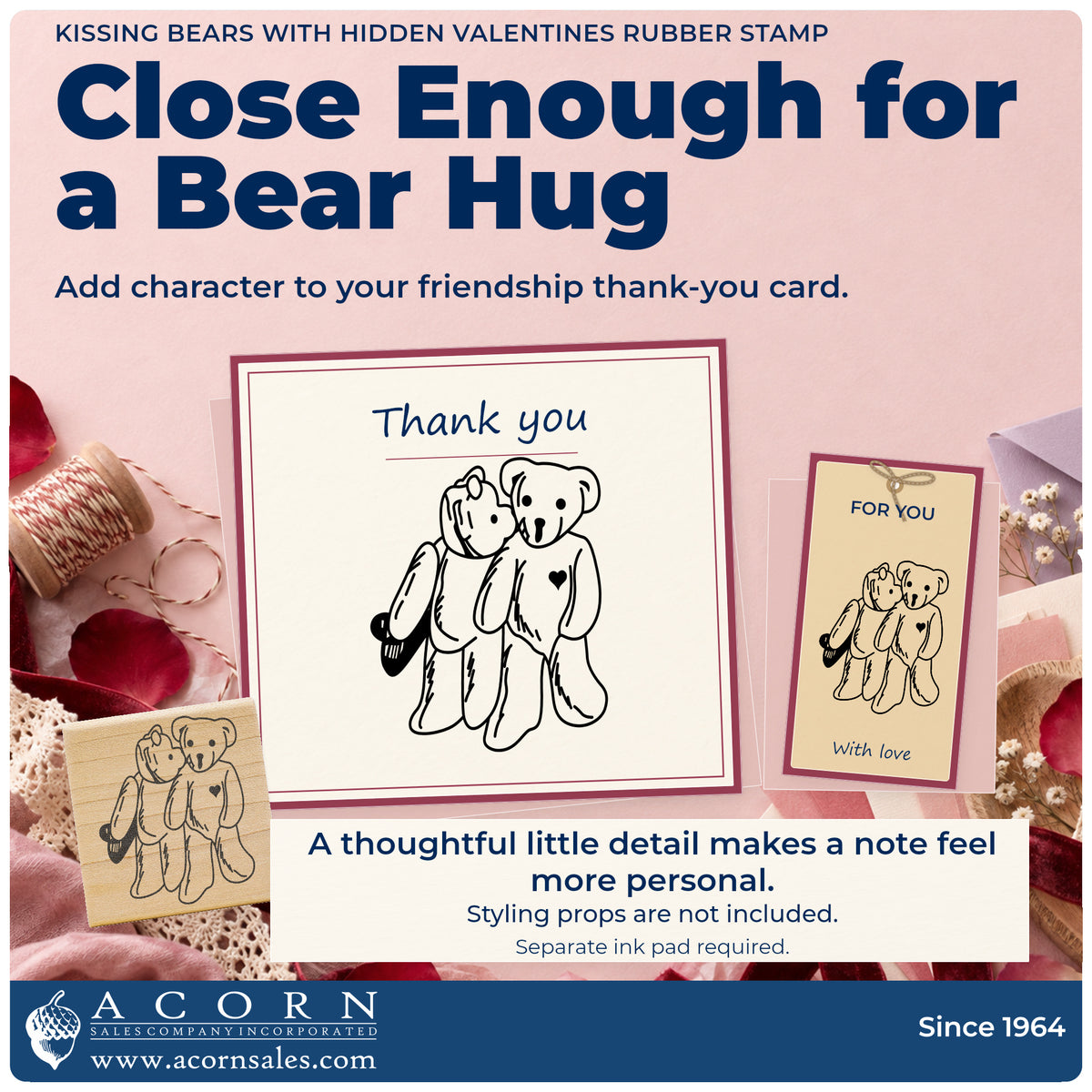 Kissing Bears with Hidden Valentines Rubber Stamp project inspiration: friendship thank you card.