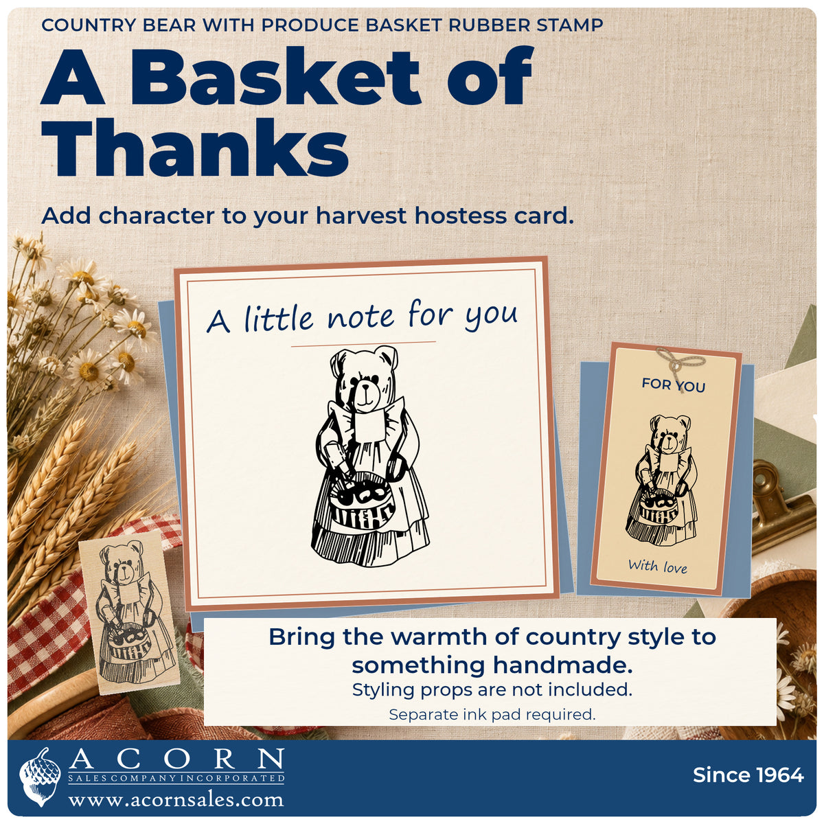 Country Bear with Produce Basket Rubber Stamp project inspiration: harvest hostess card.