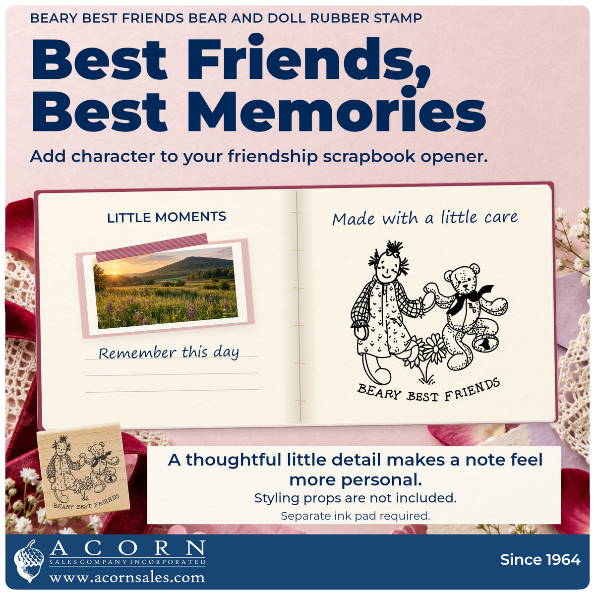 Beary Best Friends Bear and Doll Rubber Stamp project inspiration: friendship scrapbook opener.