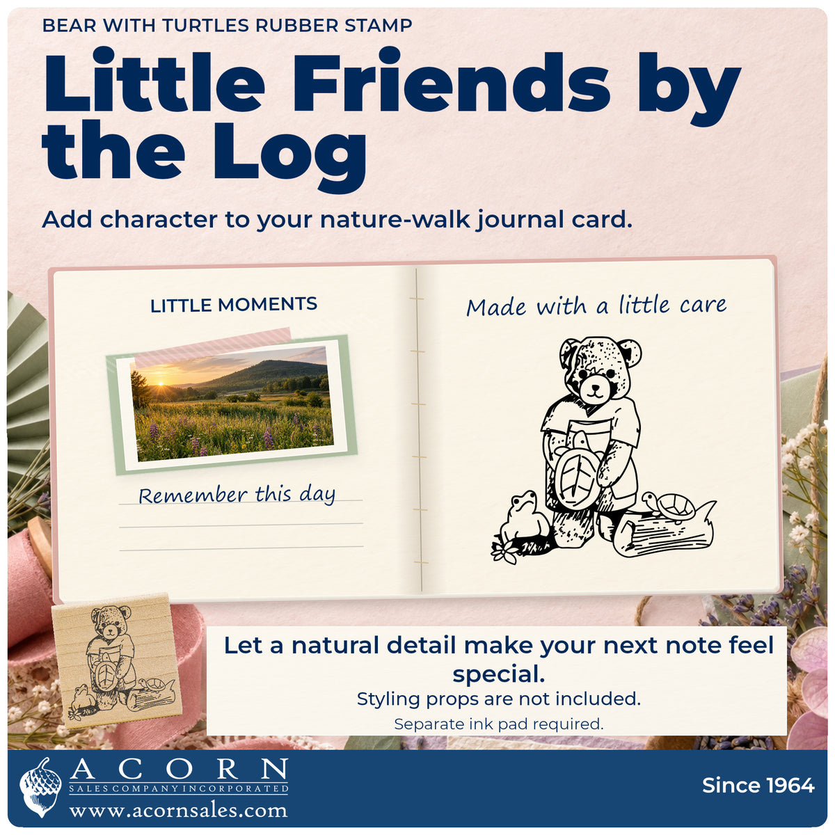Bear with Turtles Rubber Stamp project inspiration: nature walk journal card.
