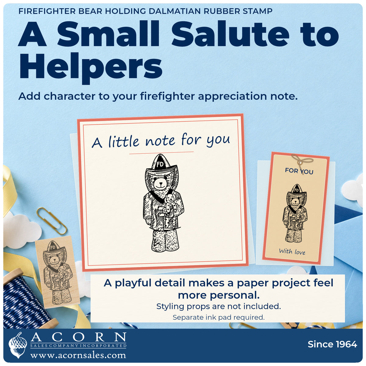 Firefighter Bear Holding Dalmatian Rubber Stamp project inspiration: firefighter appreciation note.