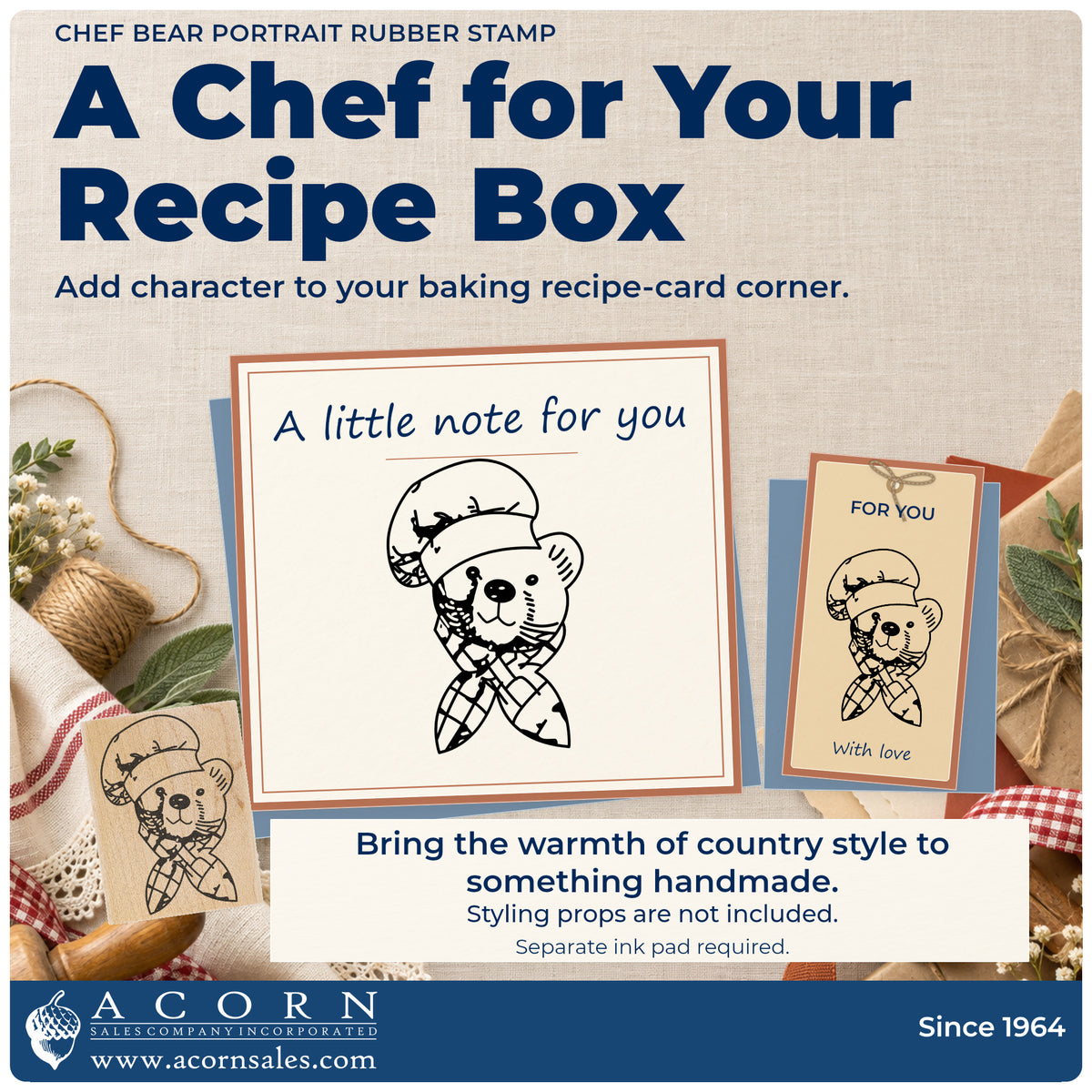 Chef Bear Portrait Rubber Stamp project inspiration: baking recipe card corner.