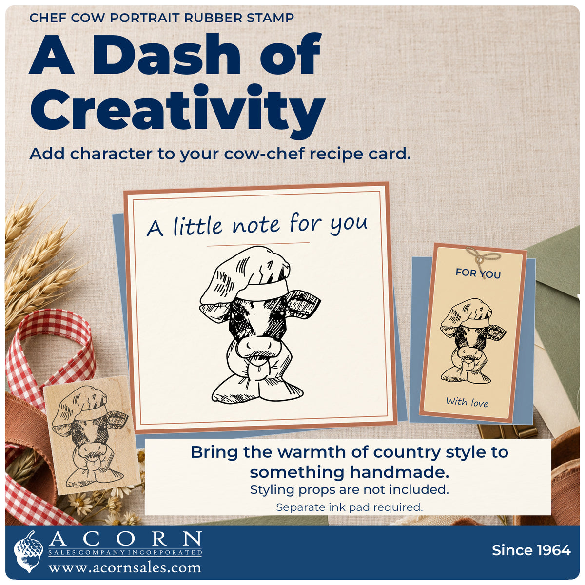 Chef Cow Portrait Rubber Stamp project inspiration: cow chef recipe card.