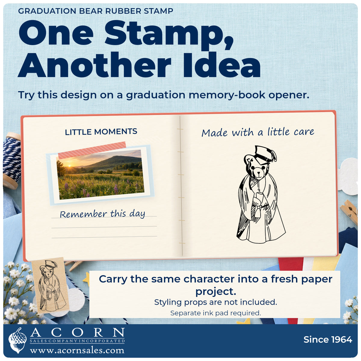 Graduation Bear Rubber Stamp project inspiration: graduation memory book opener.