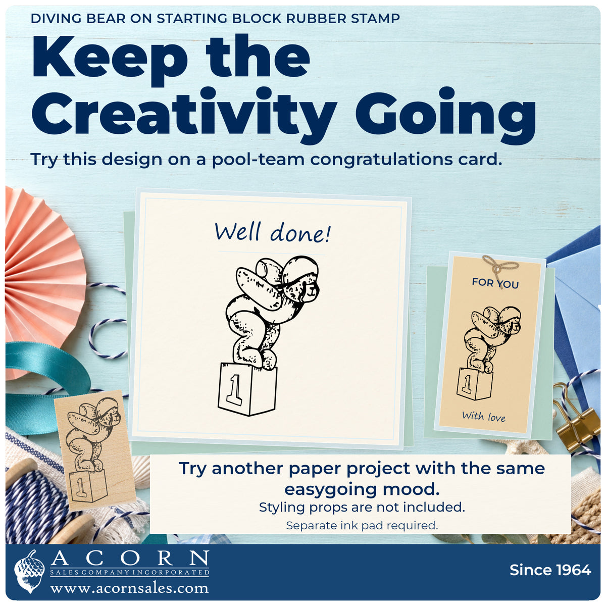 Diving Bear on Starting Block Rubber Stamp project inspiration: pool team congratulations card.