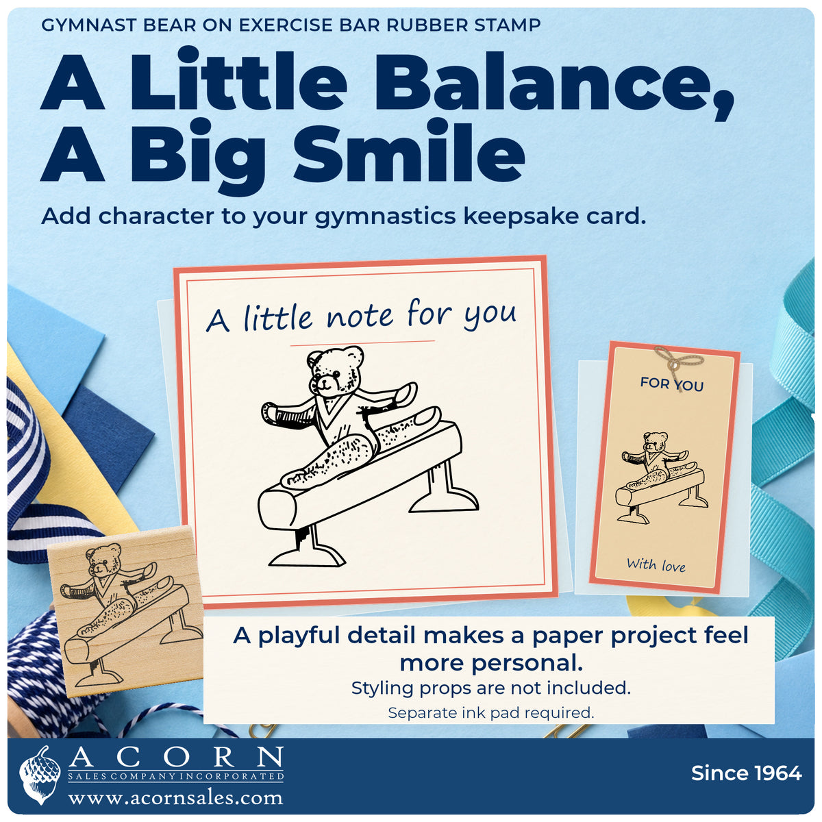 Gymnast Bear on Exercise Bar Rubber Stamp project inspiration: gymnastics keepsake card.