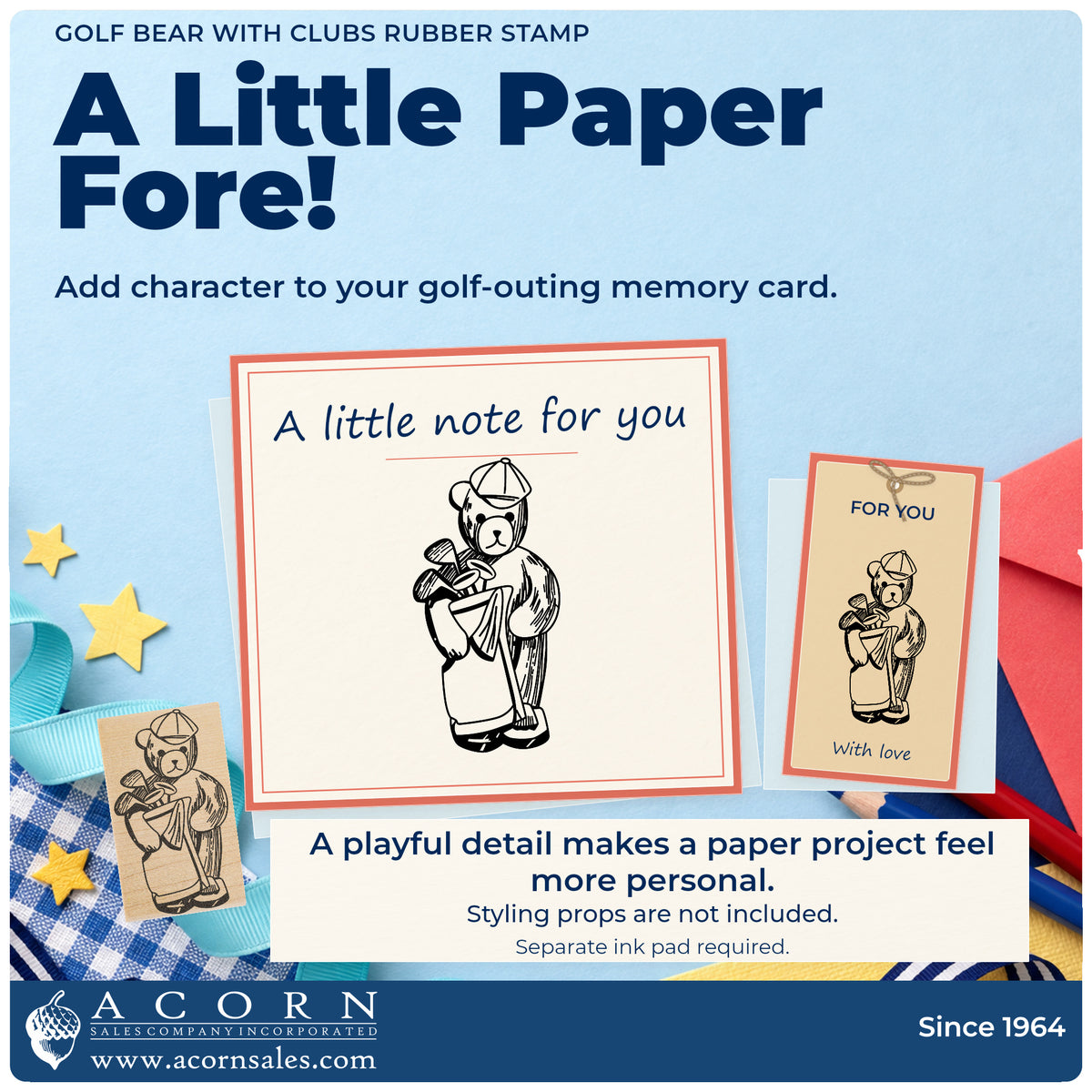 Golf Bear with Clubs Rubber Stamp project inspiration: golf outing memory card.