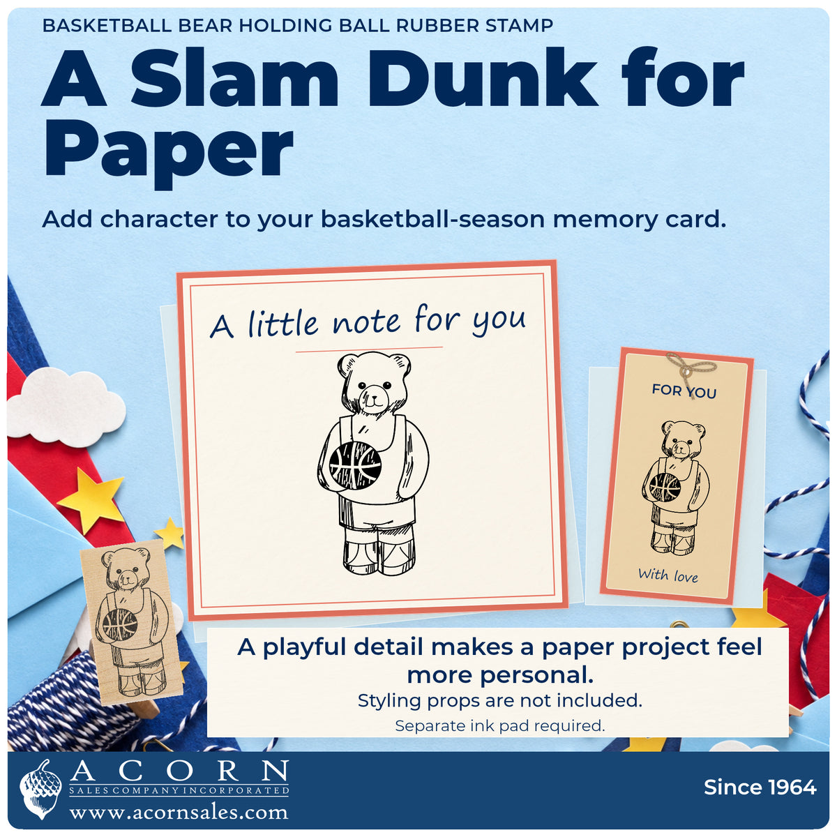 Basketball Bear Holding Ball Rubber Stamp project inspiration: basketball season memory card.