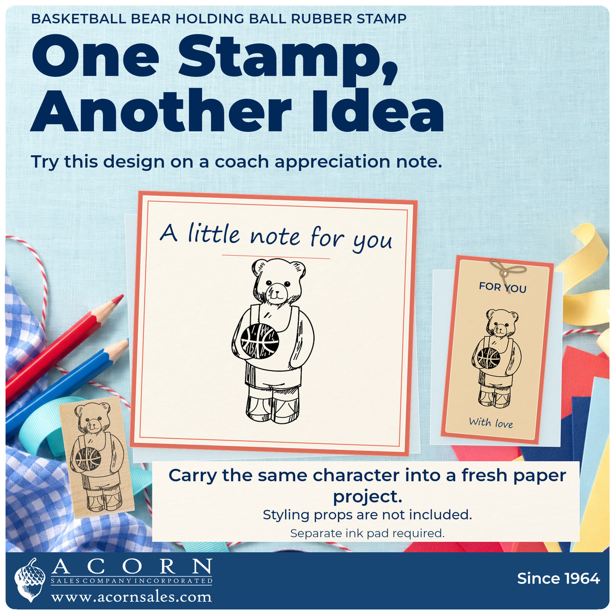 Basketball Bear Holding Ball Rubber Stamp project inspiration: coach appreciation note.