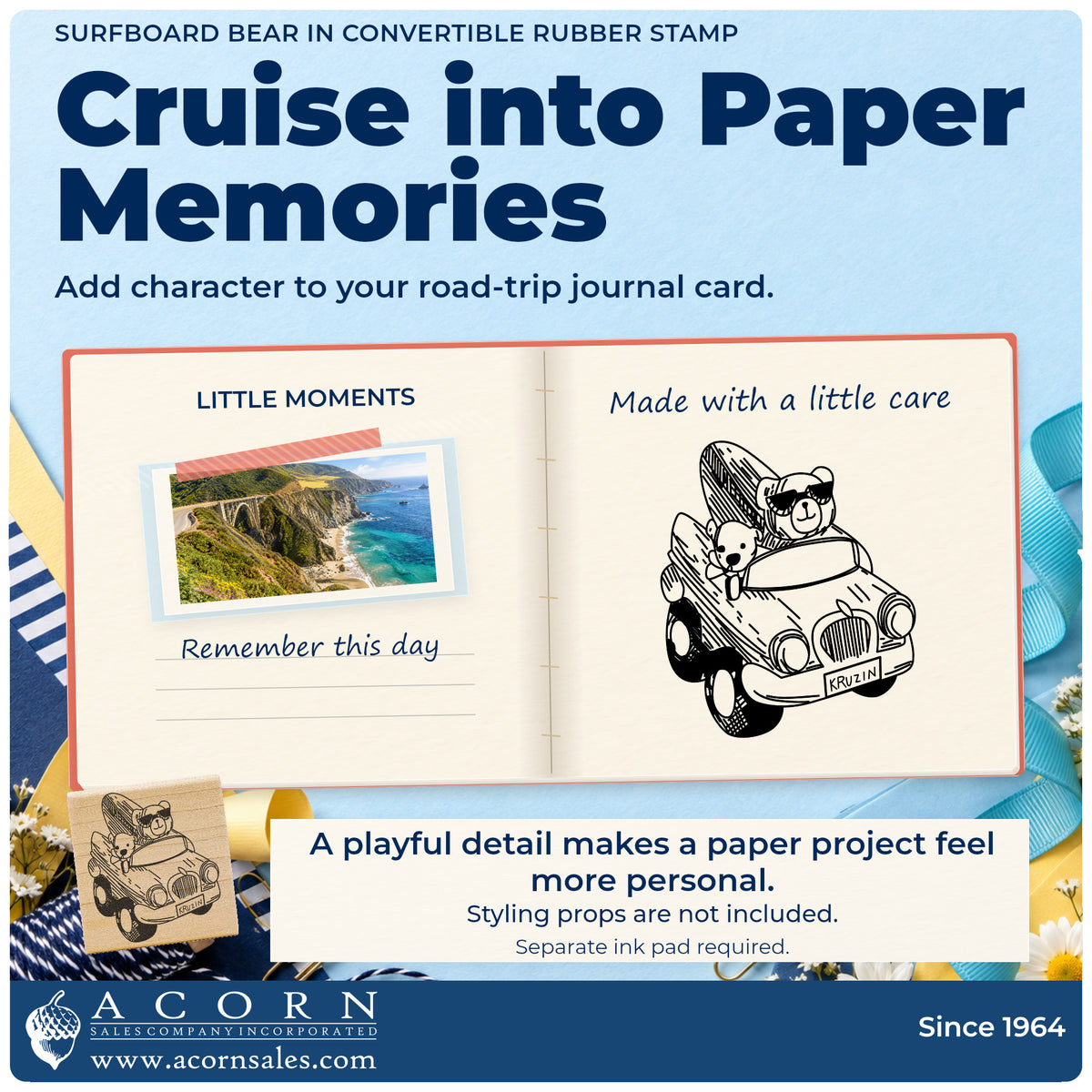 Surfboard Bear in Convertible Rubber Stamp project inspiration: road trip journal card.