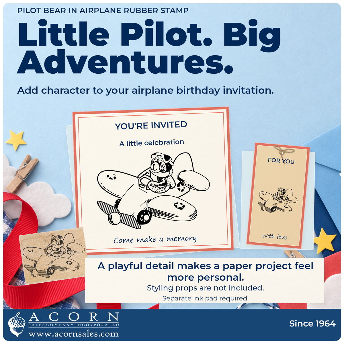 Pilot Bear in Airplane Rubber Stamp project inspiration: airplane birthday invitation.