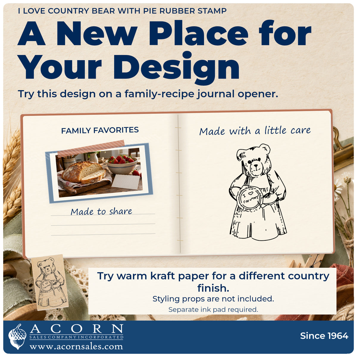 I Love Country Bear with Pie Rubber Stamp project inspiration: family recipe journal opener.