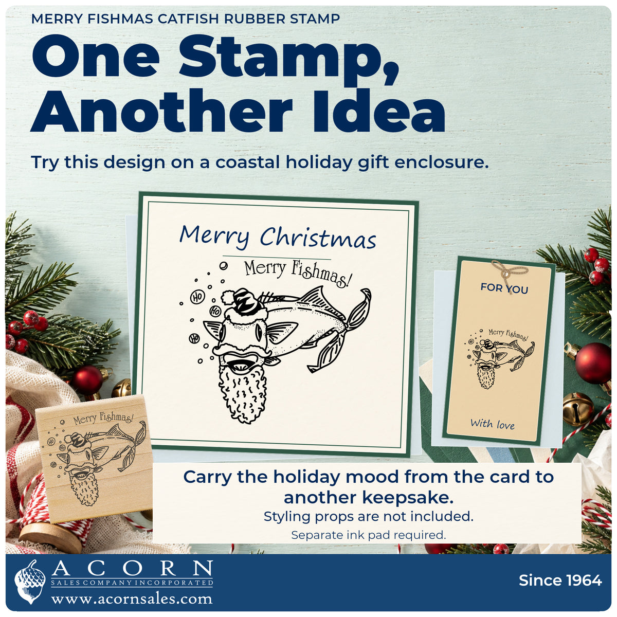 Merry Fishmas Catfish Rubber Stamp project inspiration: coastal holiday gift enclosure.