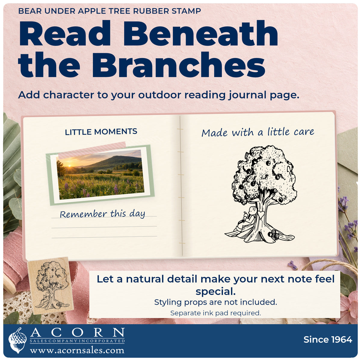 Bear under Apple Tree Rubber Stamp project inspiration: outdoor reading journal page.