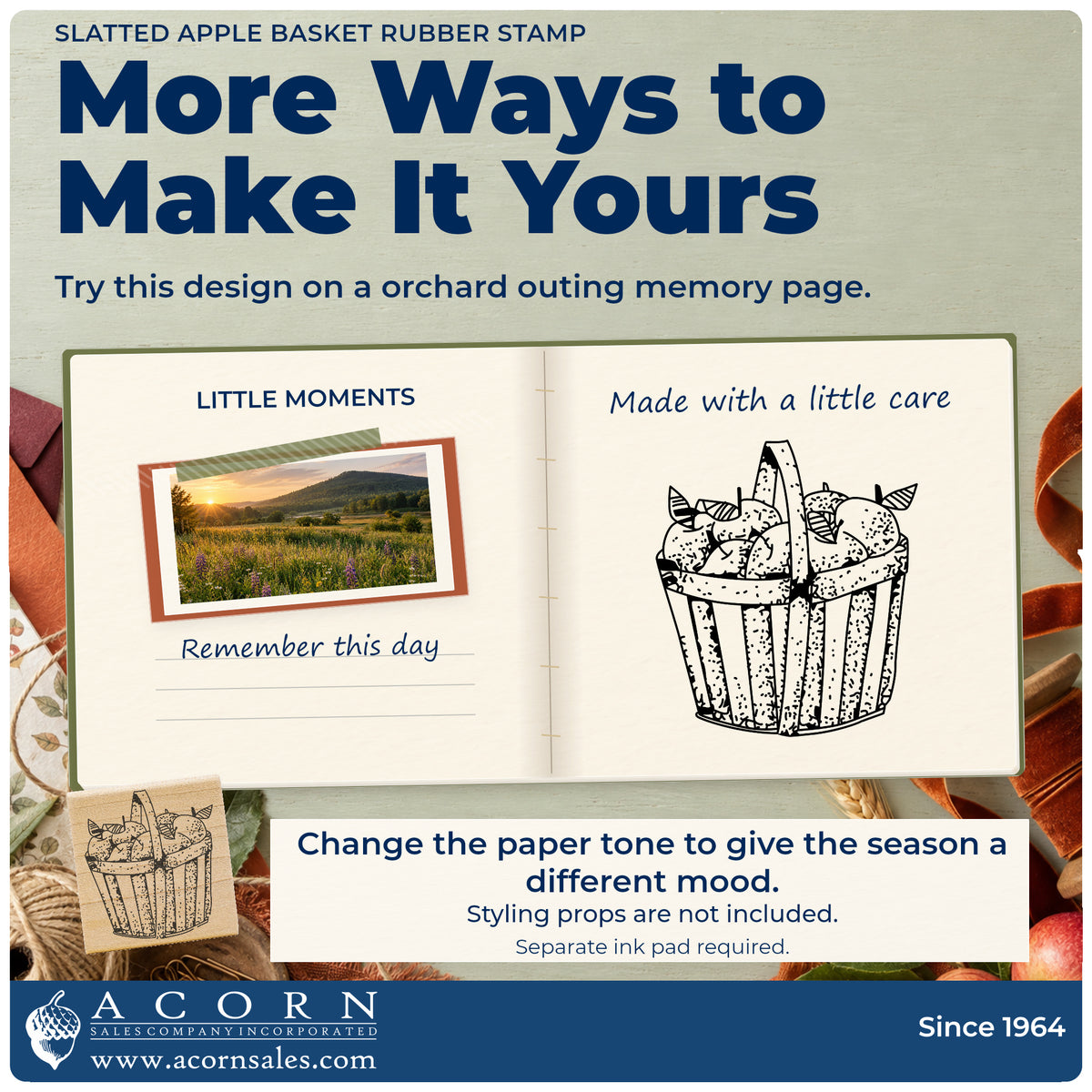 Slatted Apple Basket Rubber Stamp project inspiration: orchard outing memory page.