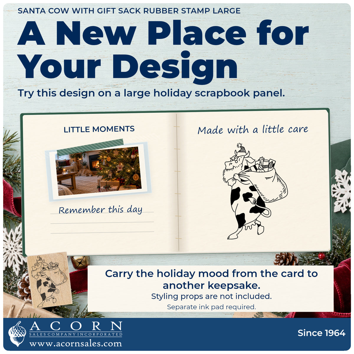 Santa Cow with Gift Sack Rubber Stamp Large project inspiration: large holiday scrapbook panel.