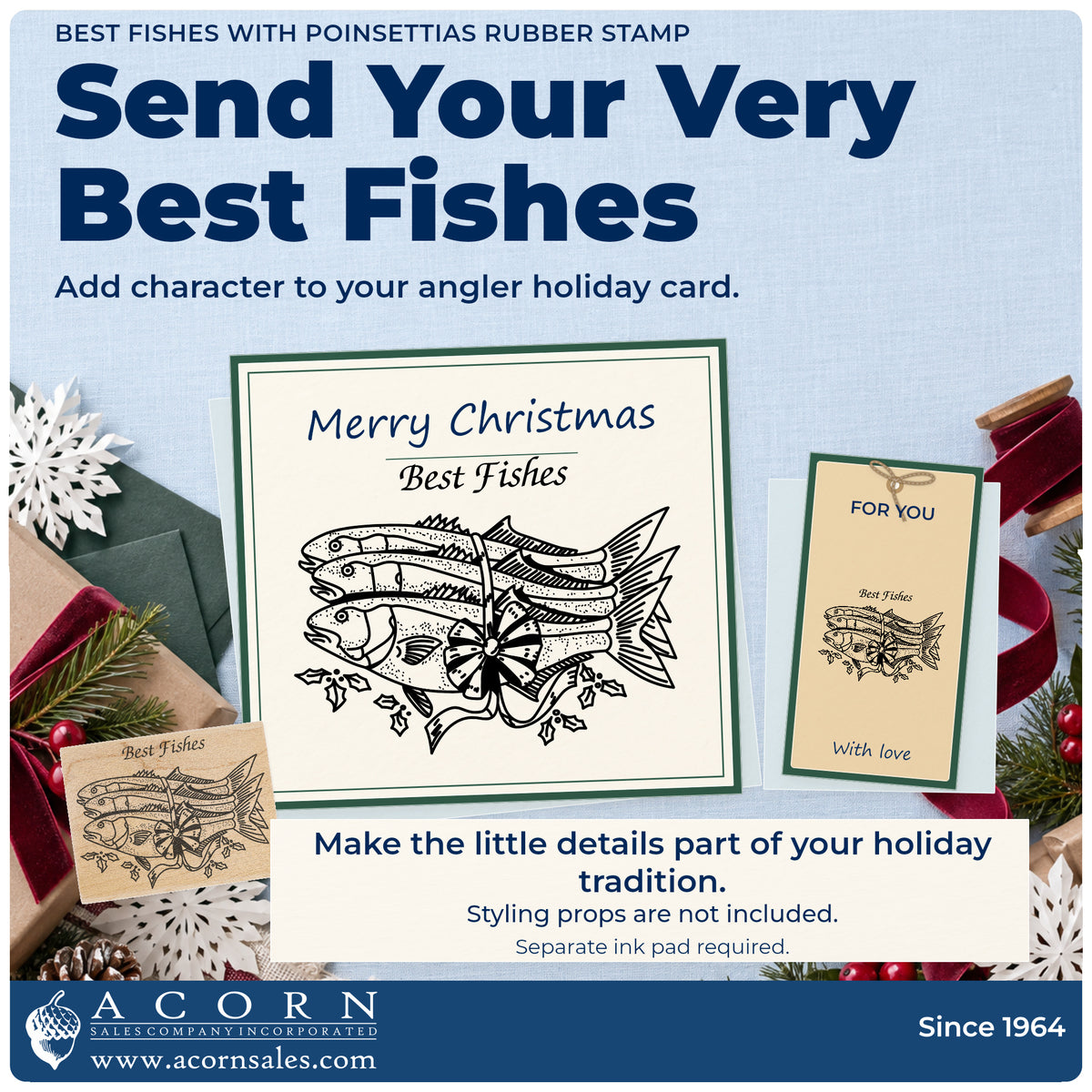 Best Fishes with Poinsettias Rubber Stamp project inspiration: angler holiday card.