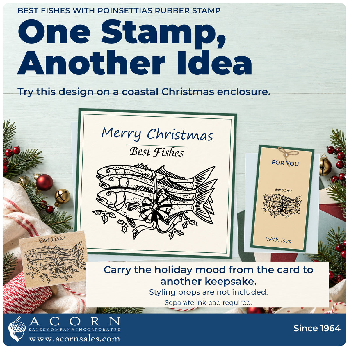 Best Fishes with Poinsettias Rubber Stamp project inspiration: coastal Christmas enclosure.