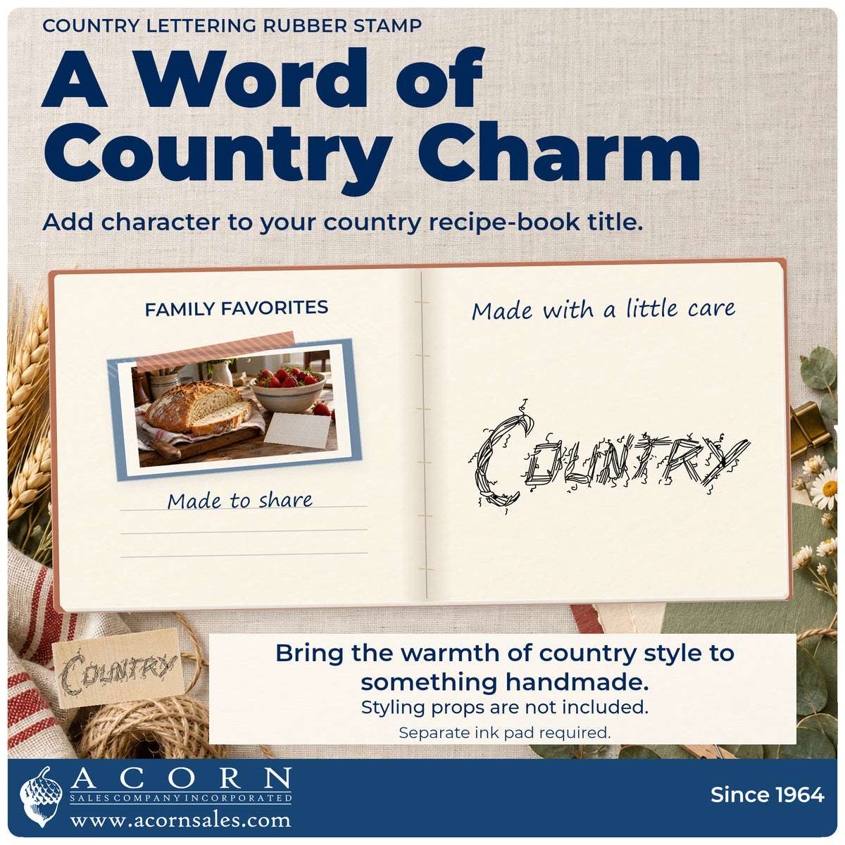 Country Lettering Rubber Stamp project inspiration: country recipe book title.