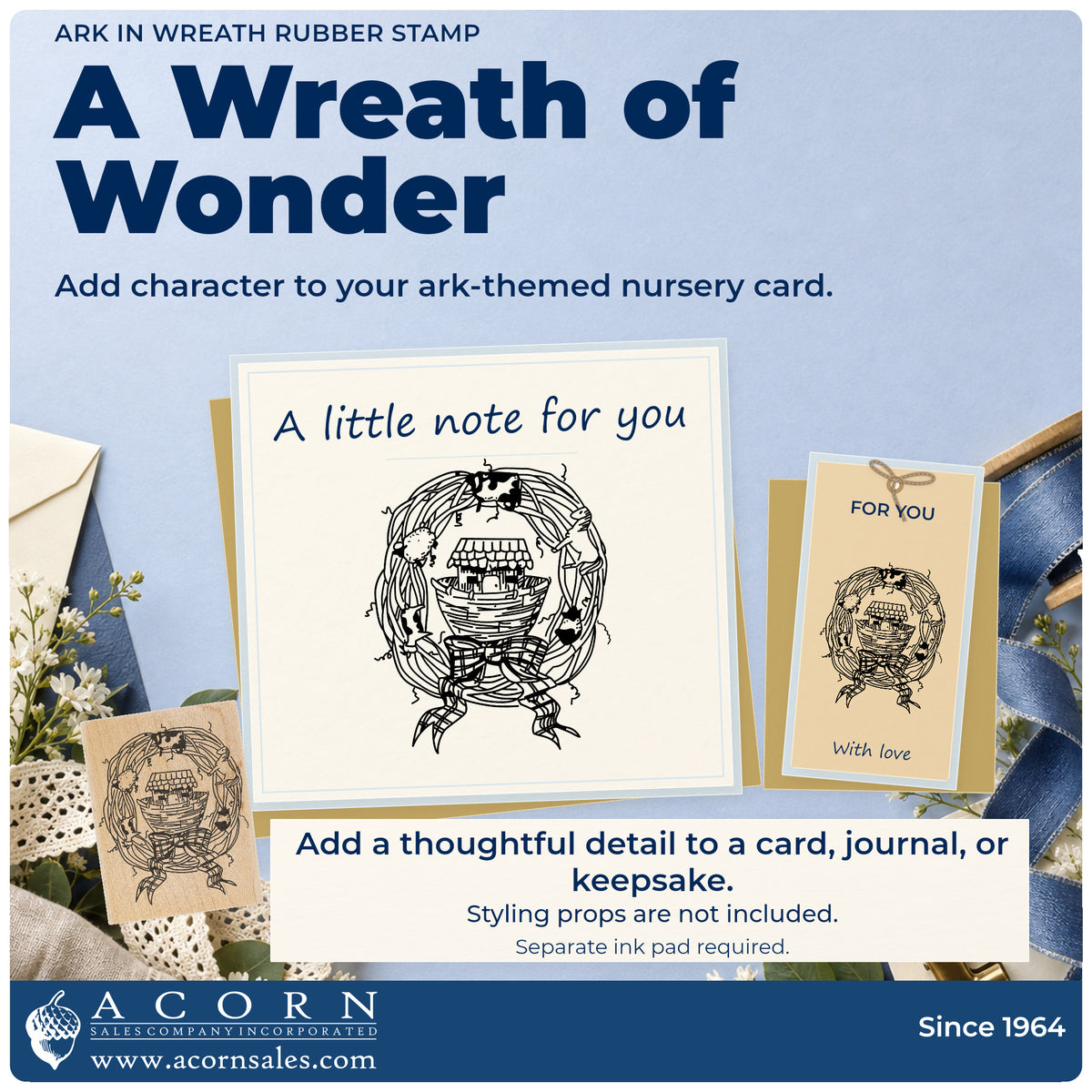 Ark in Wreath Rubber Stamp project inspiration: ark themed nursery card.