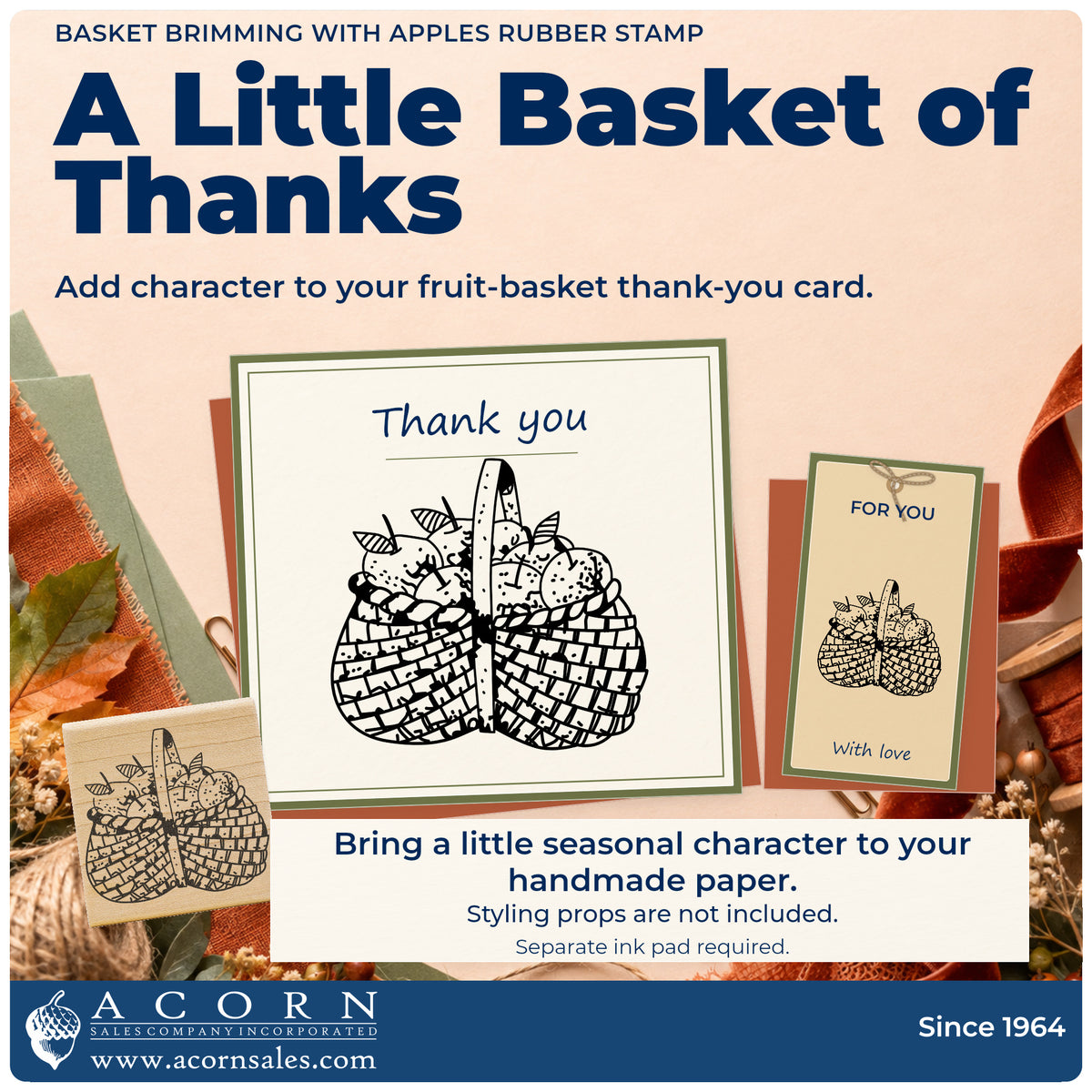 Basket Brimming with Apples Rubber Stamp project inspiration: fruit basket thank you card.