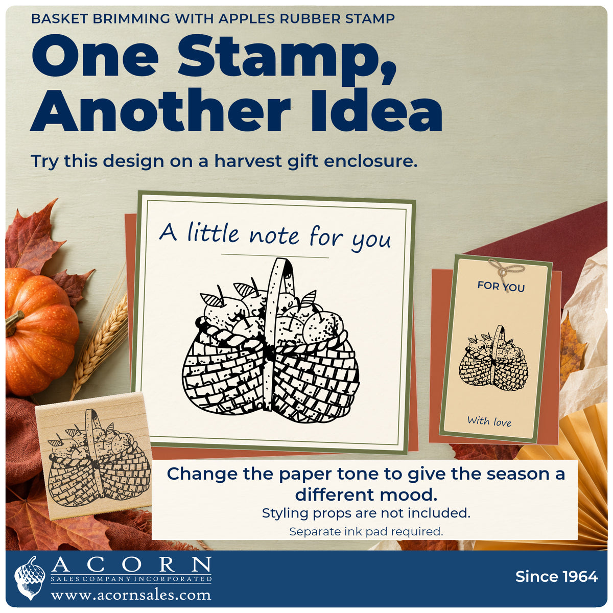 Basket Brimming with Apples Rubber Stamp project inspiration: harvest gift enclosure.