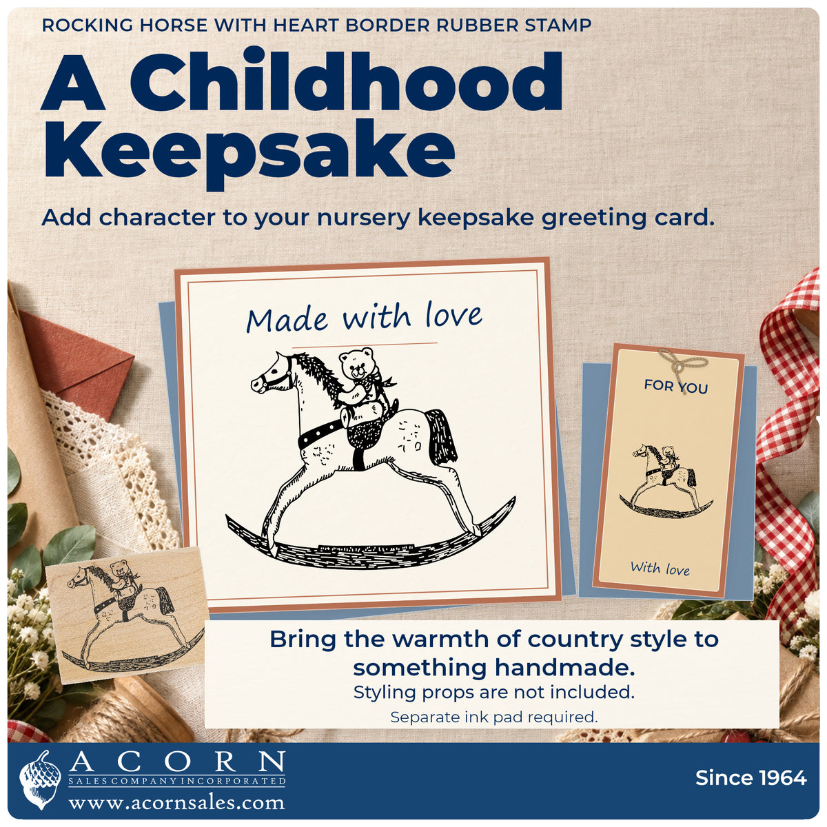Rocking Horse with Heart Border Rubber Stamp project inspiration: nursery keepsake greeting card.