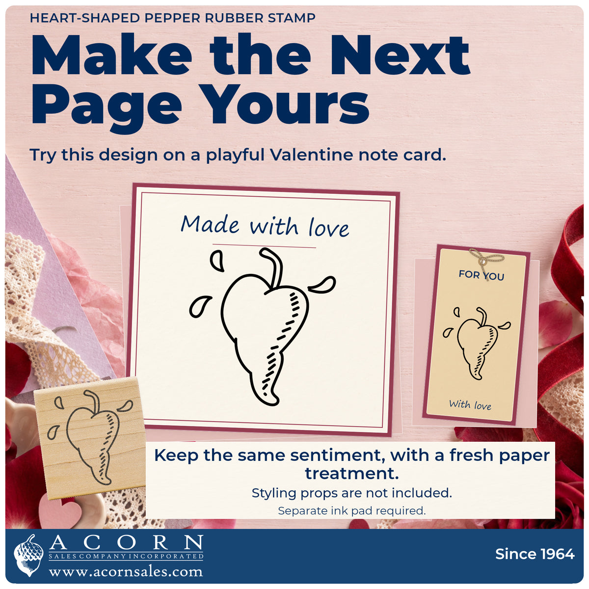 Heart-shaped Pepper Rubber Stamp project inspiration: playful Valentine note card.