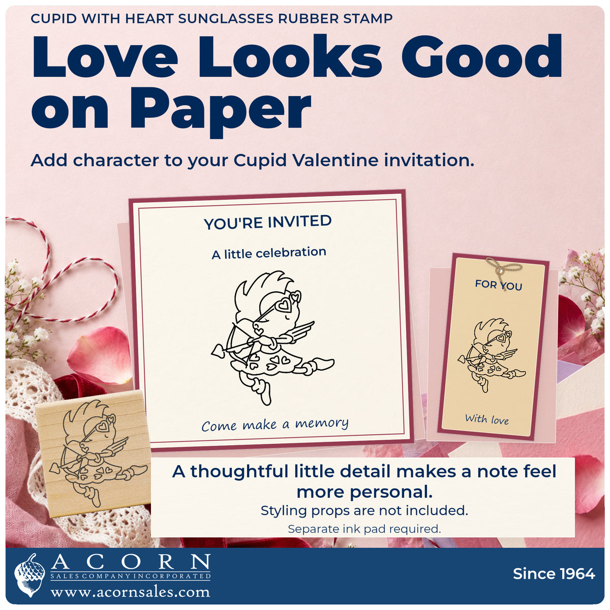 Cupid with Heart Sunglasses Rubber Stamp project inspiration: cupid Valentine invitation.