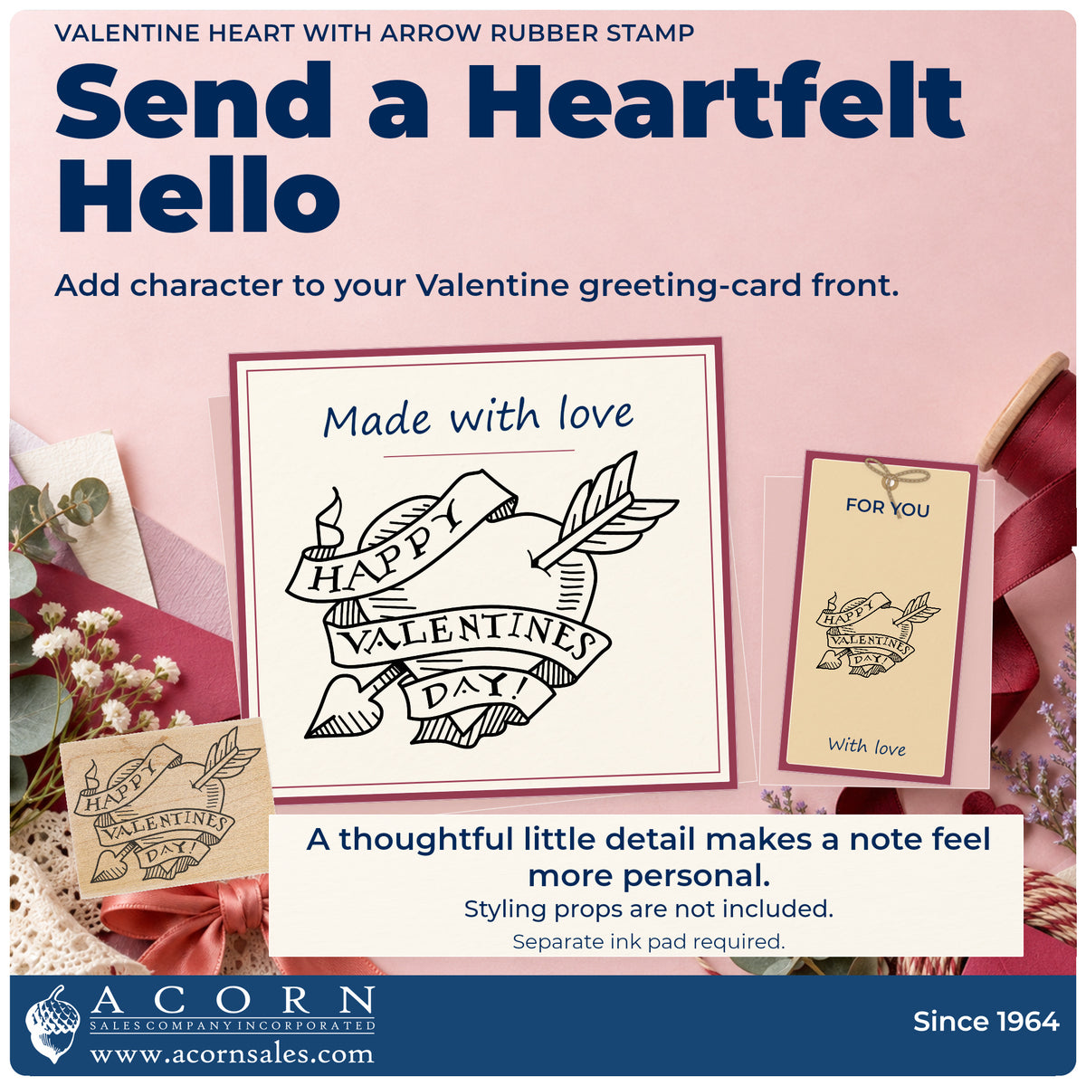 Valentine Heart with Arrow Rubber Stamp project inspiration: Valentine greeting card front.