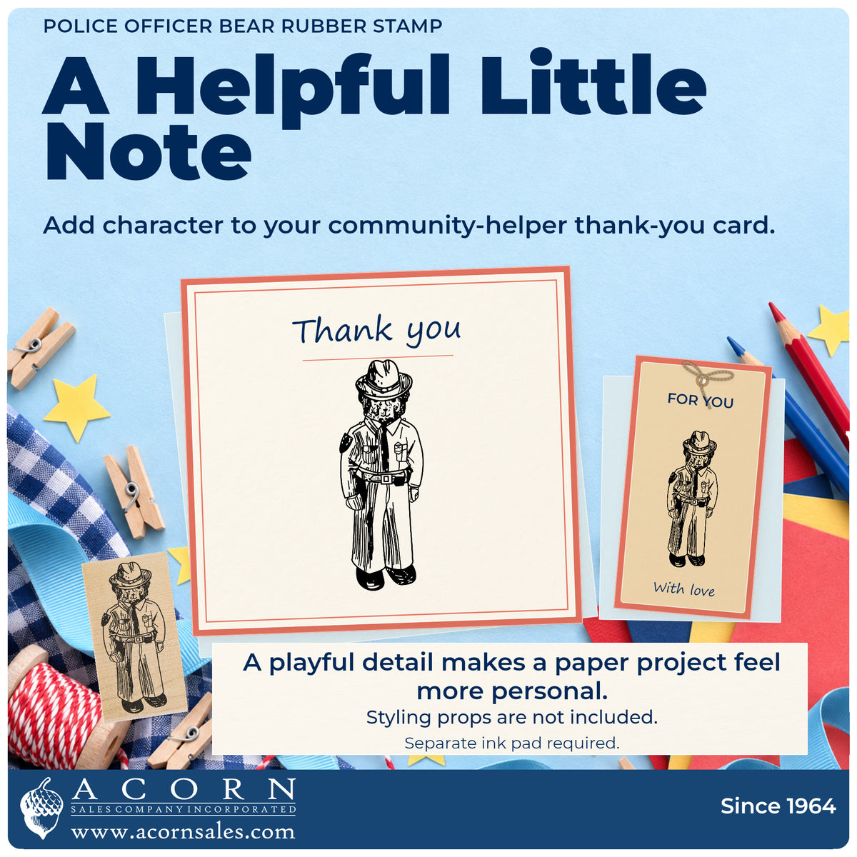 Police Officer Bear Rubber Stamp project inspiration: community helper thank you card.