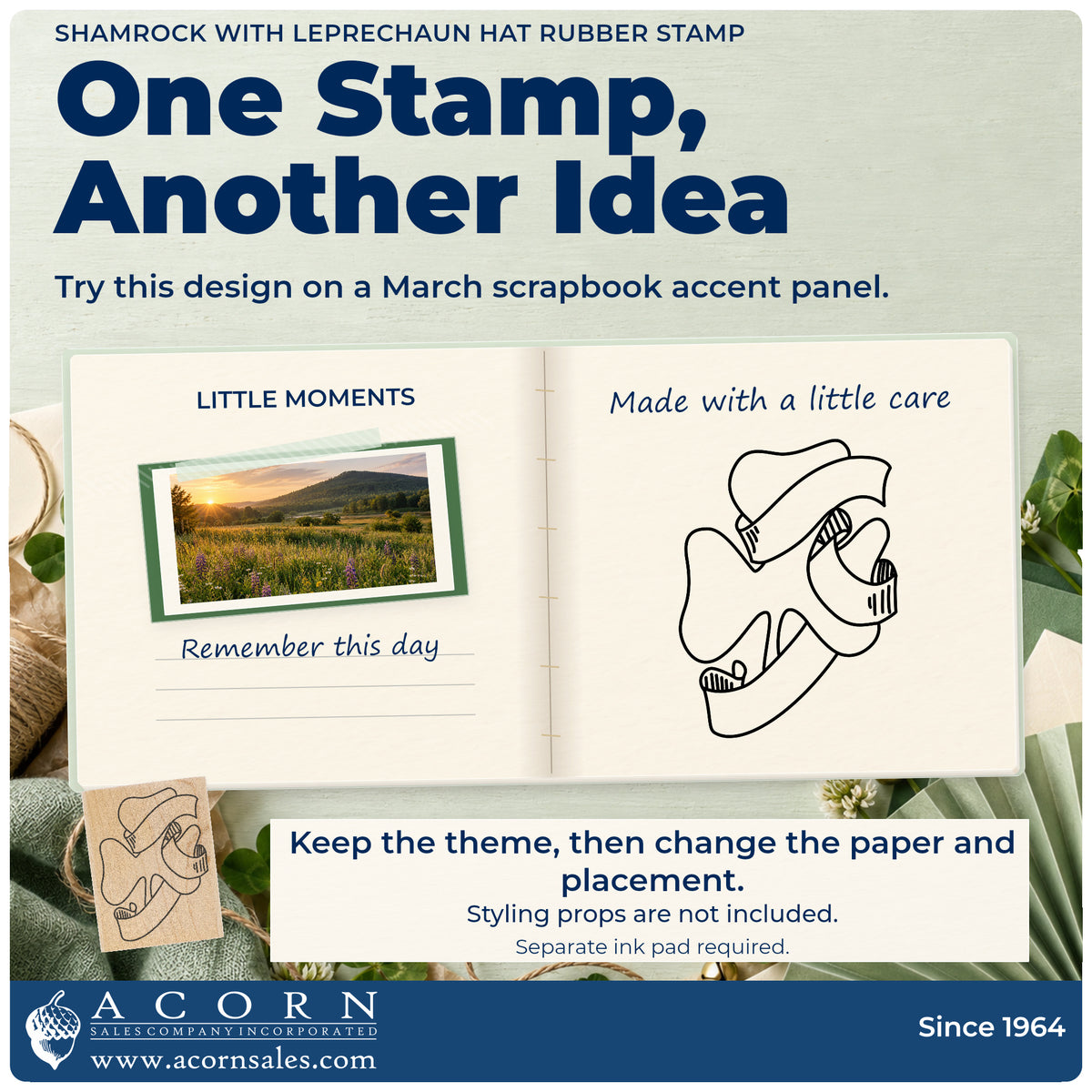 Shamrock with Leprechaun Hat Rubber Stamp project inspiration: march scrapbook accent panel.