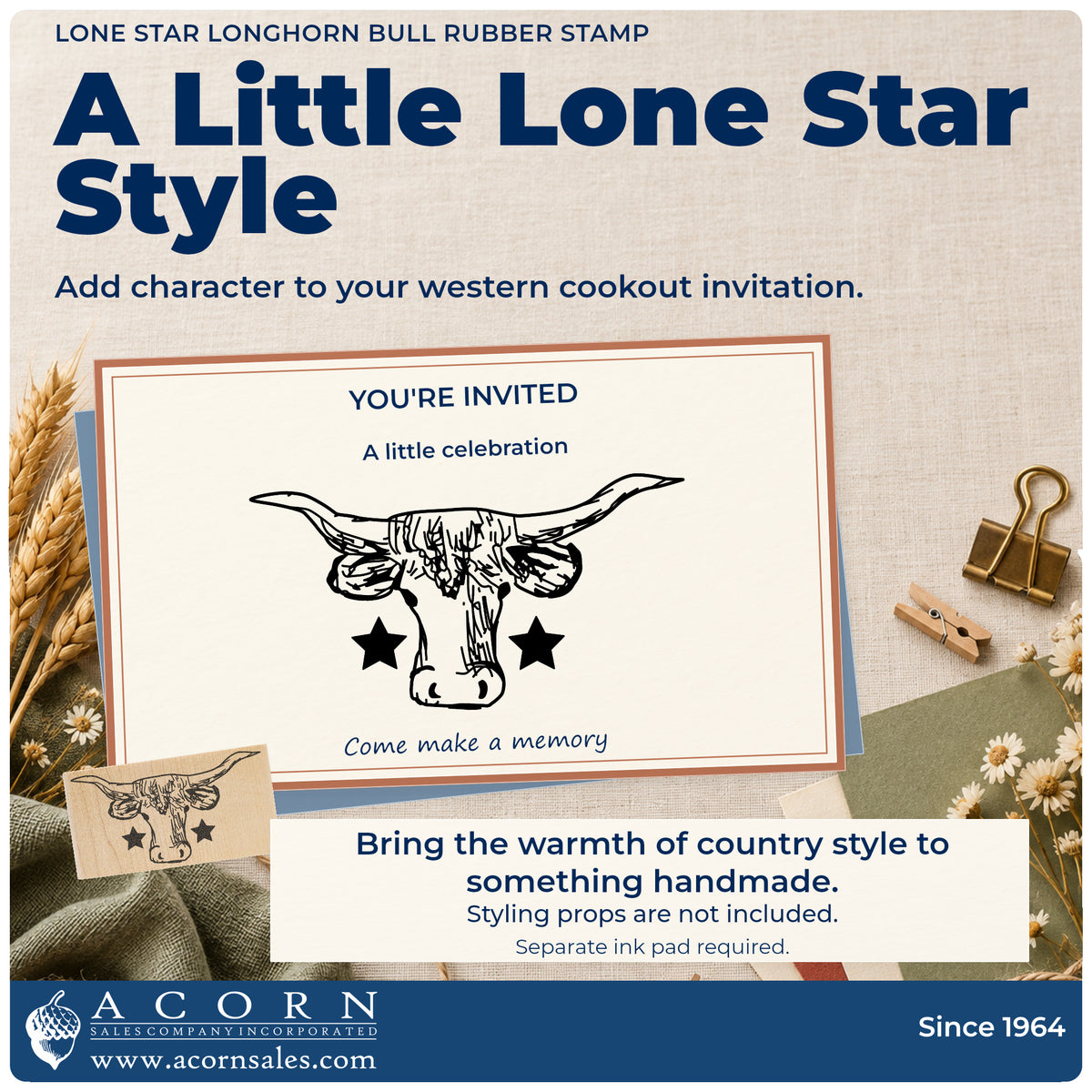 Lone Star Longhorn Bull Rubber Stamp project inspiration: western cookout invitation.