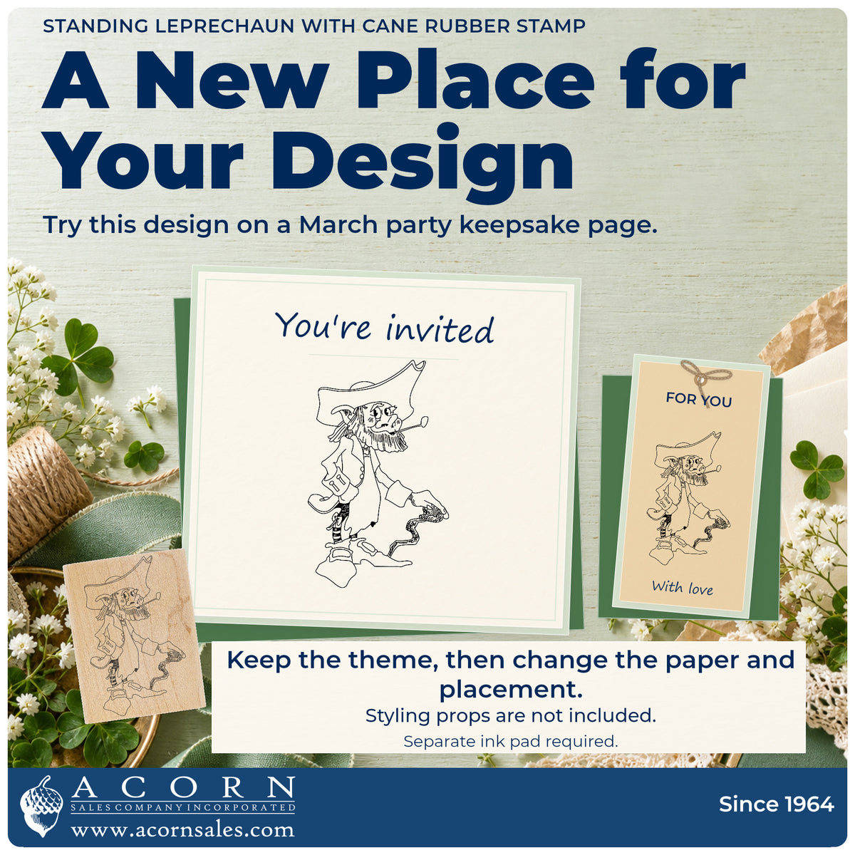 Standing Leprechaun with Cane Rubber Stamp project inspiration: march party keepsake page.